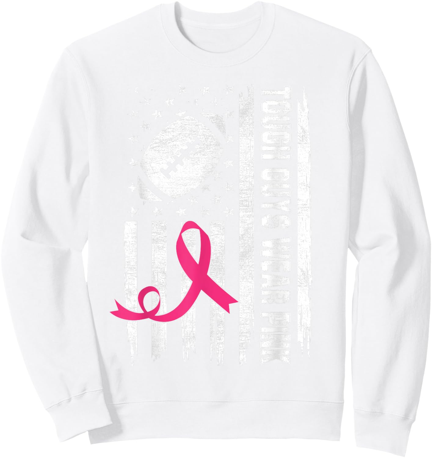 Tough Guys Wear Pink Breast Cancer Football American Flag Kids Men Sweatshirt - Sweatshirt | White