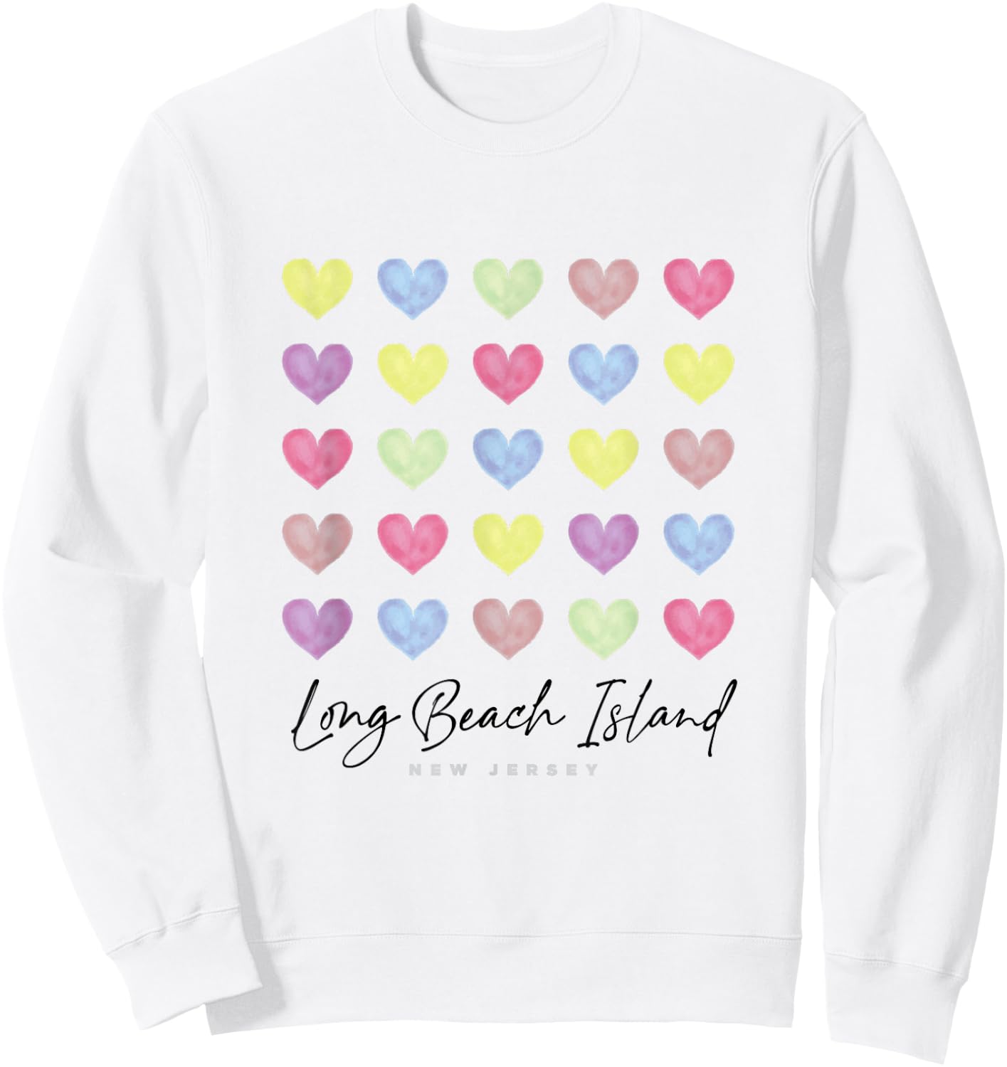 Long Beach Island LBI New Jersey NJ Hearts Graphic Sweatshirt - Sweatshirt | White