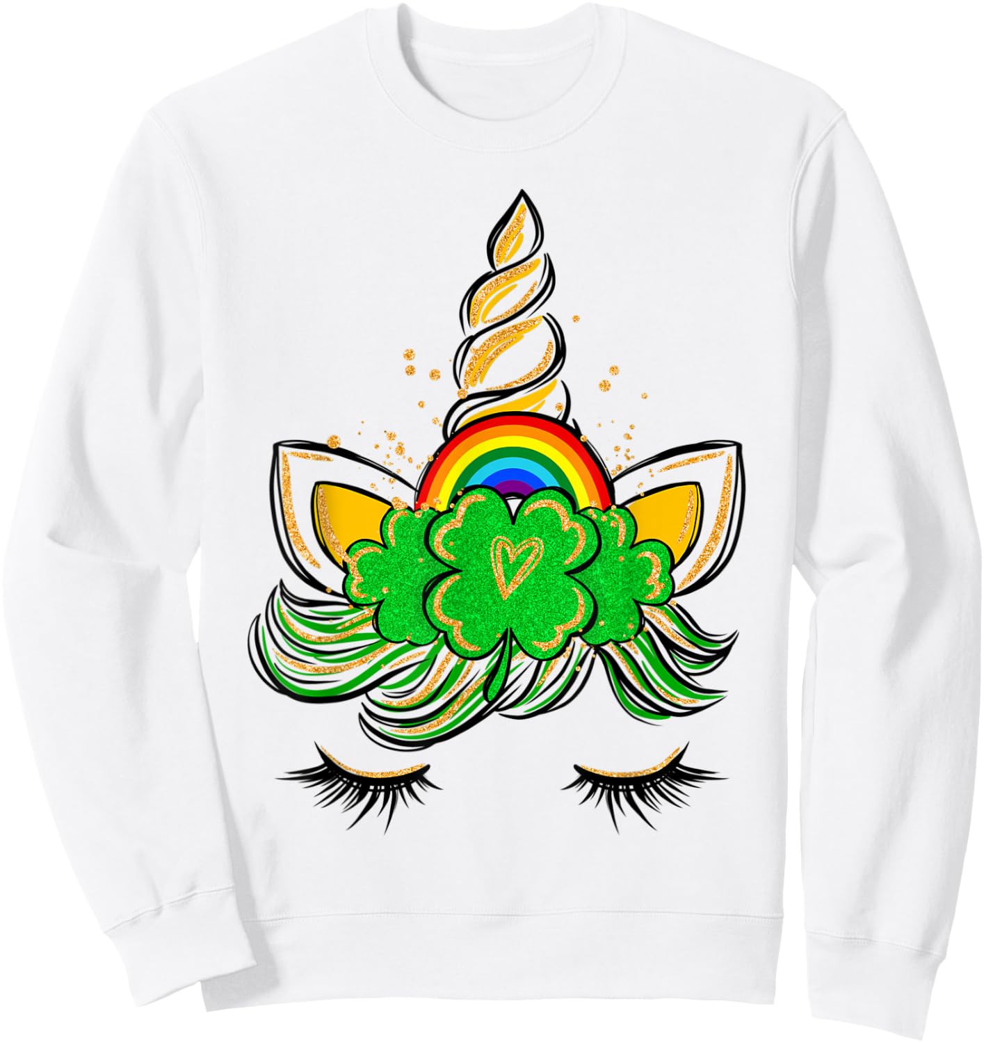 Unicorn Face St Patrick's Day Irish Girls Kids Sweatshirt - Sweatshirt | White