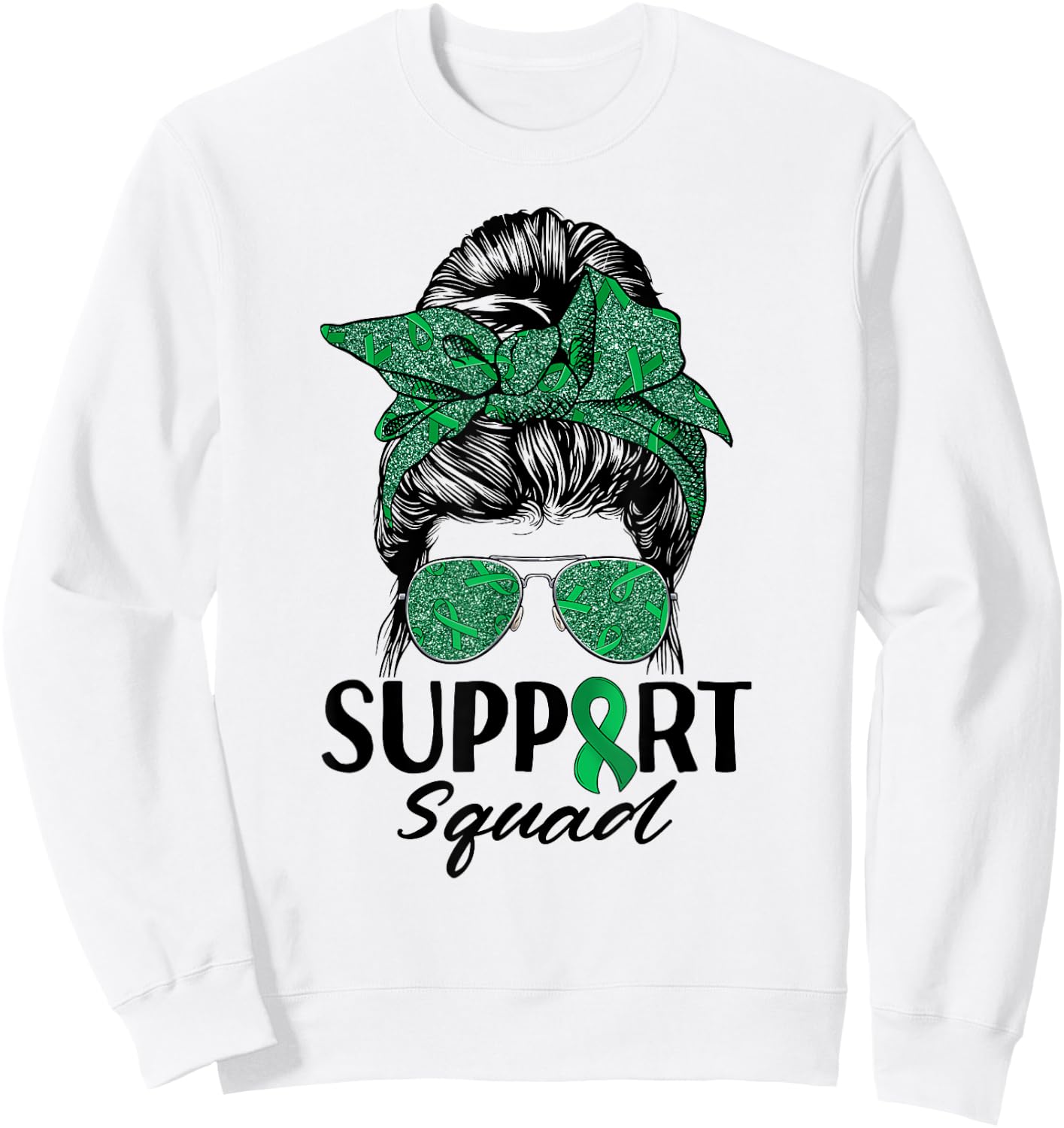 Messy Bun Sunglasses Support Squad Liver Disease Awareness Sweatshirt - Sweatshirt | White
