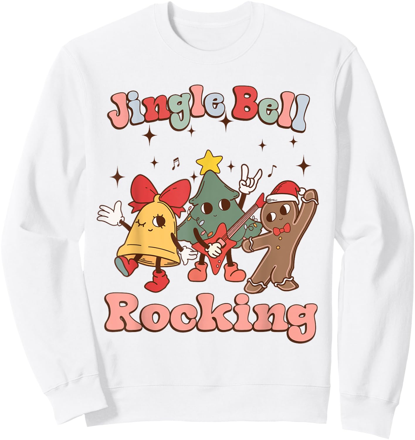 Jungle Bell Rocking Christmas Guitar Rock N Roll Retro 80s Sweatshirt - Sweatshirt | White