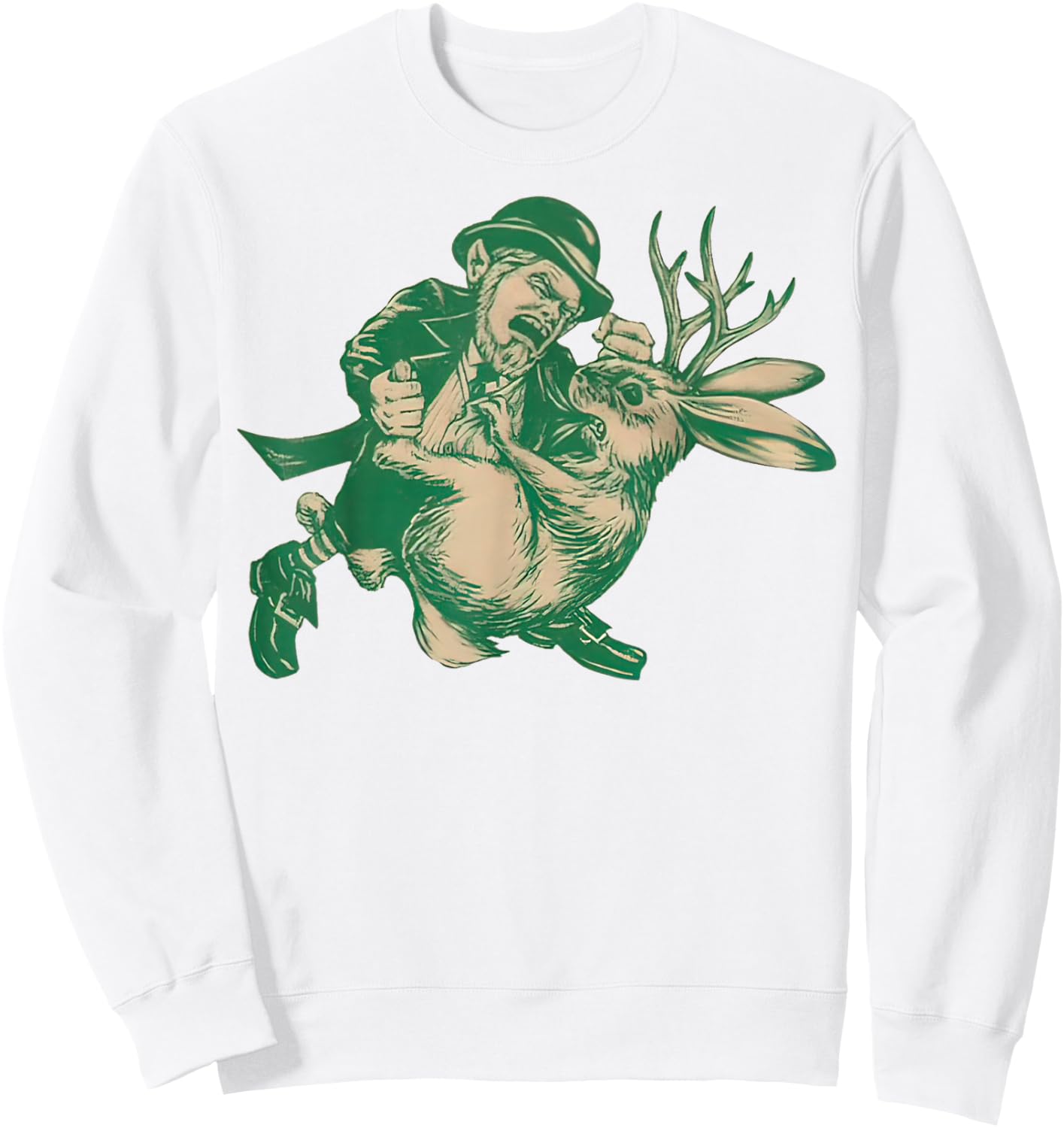 LEPRECHAUN Fighting JACKALOPE Funny Mythological Beasts Sweatshirt - Sweatshirt | White