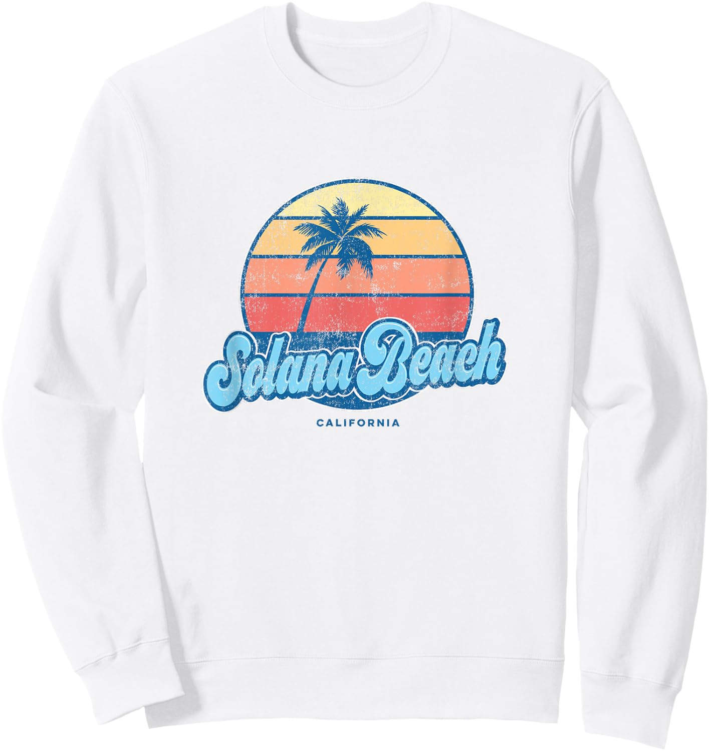 Vintage Solana Beach California CA Classic 70s Retro Surfer Sweatshirt - Sweatshirt | White