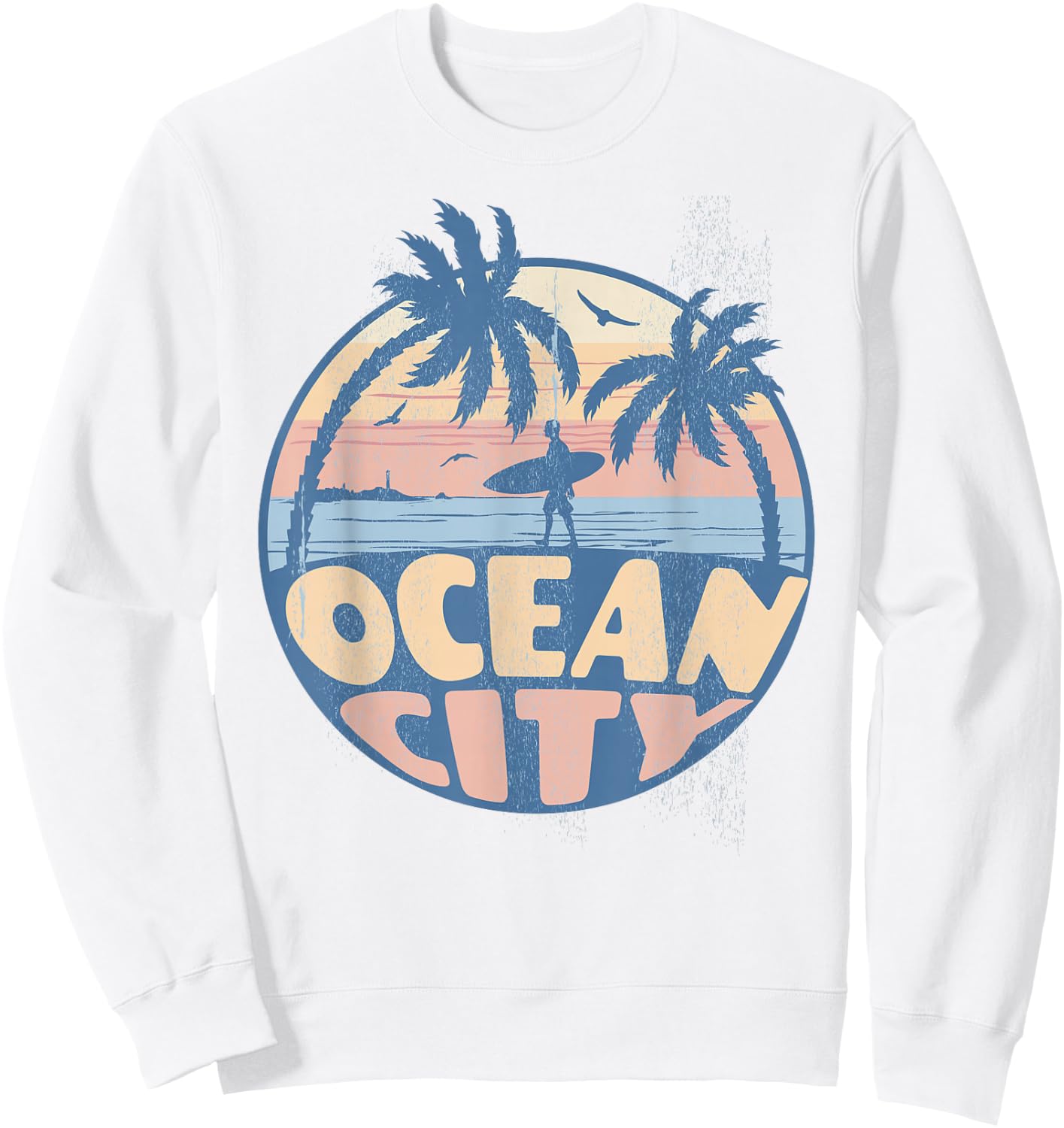 Ocean City Maryland Beach Surf Summer Vacation Vintage Sweatshirt - Sweatshirt | White