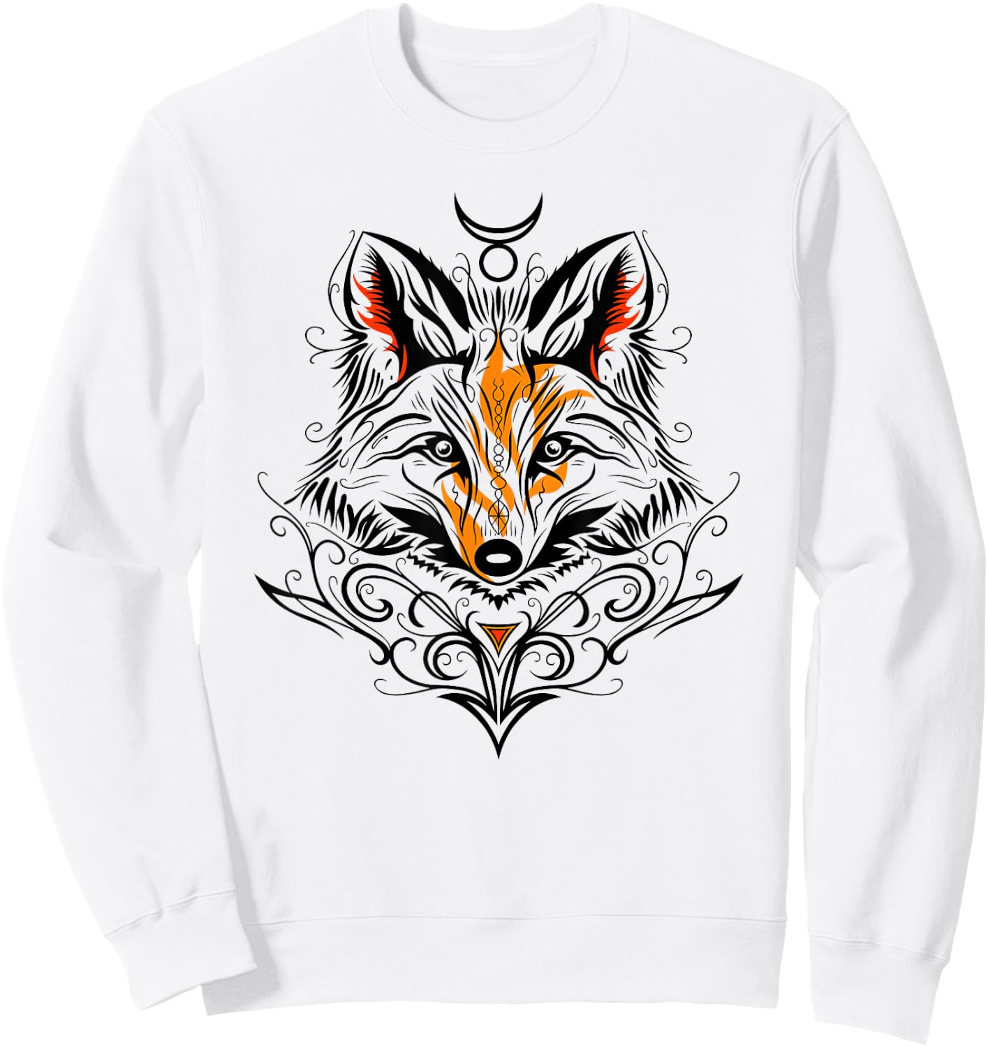 Occult Fox with Tribal Tattoo Fox with Fire and God Symbol Sweatshirt - Sweatshirt | White