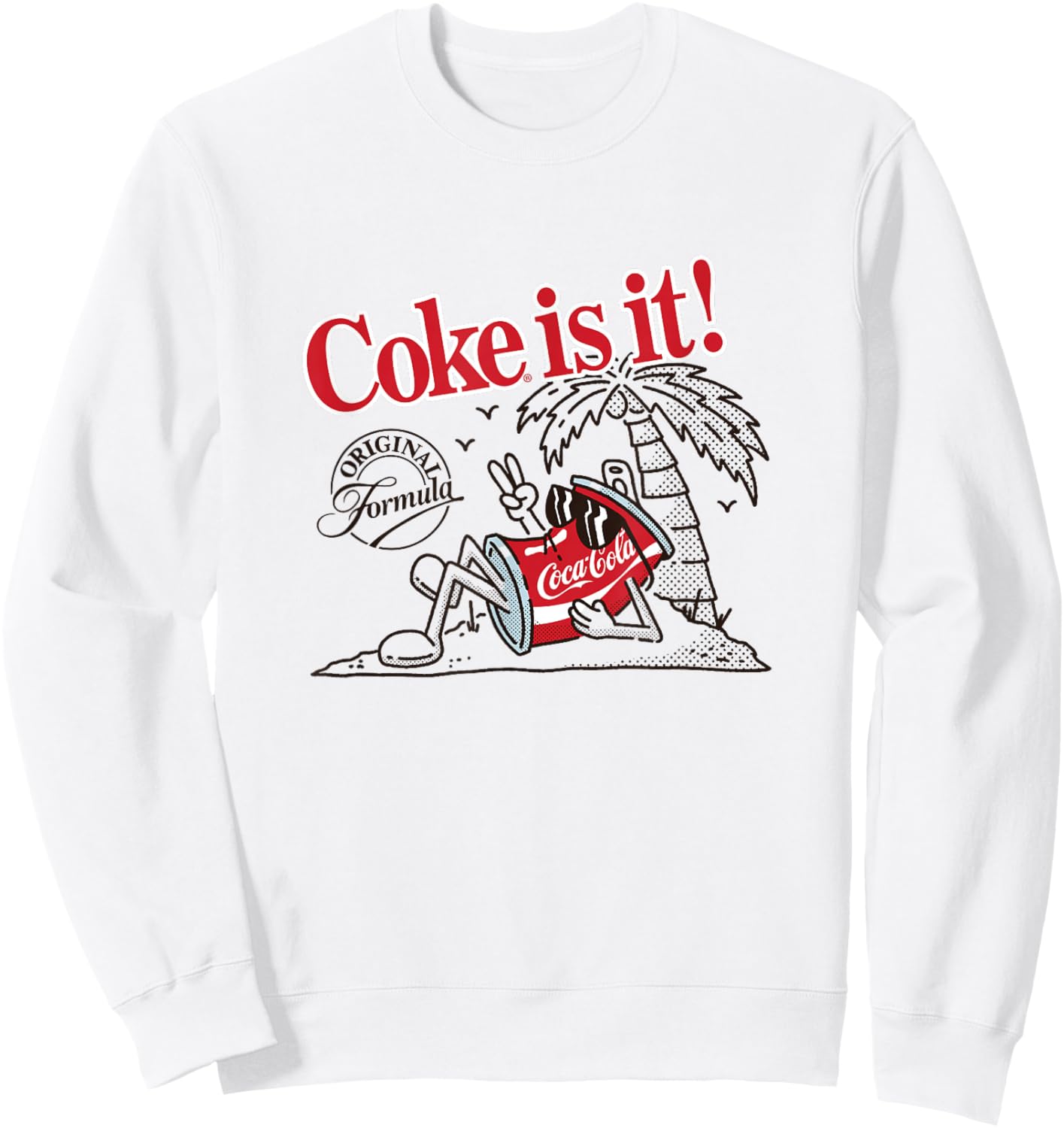 Coca-Cola Original Formula Coke Is It! Beach Retro Cartoon Sweatshirt - Sweatshirt | White