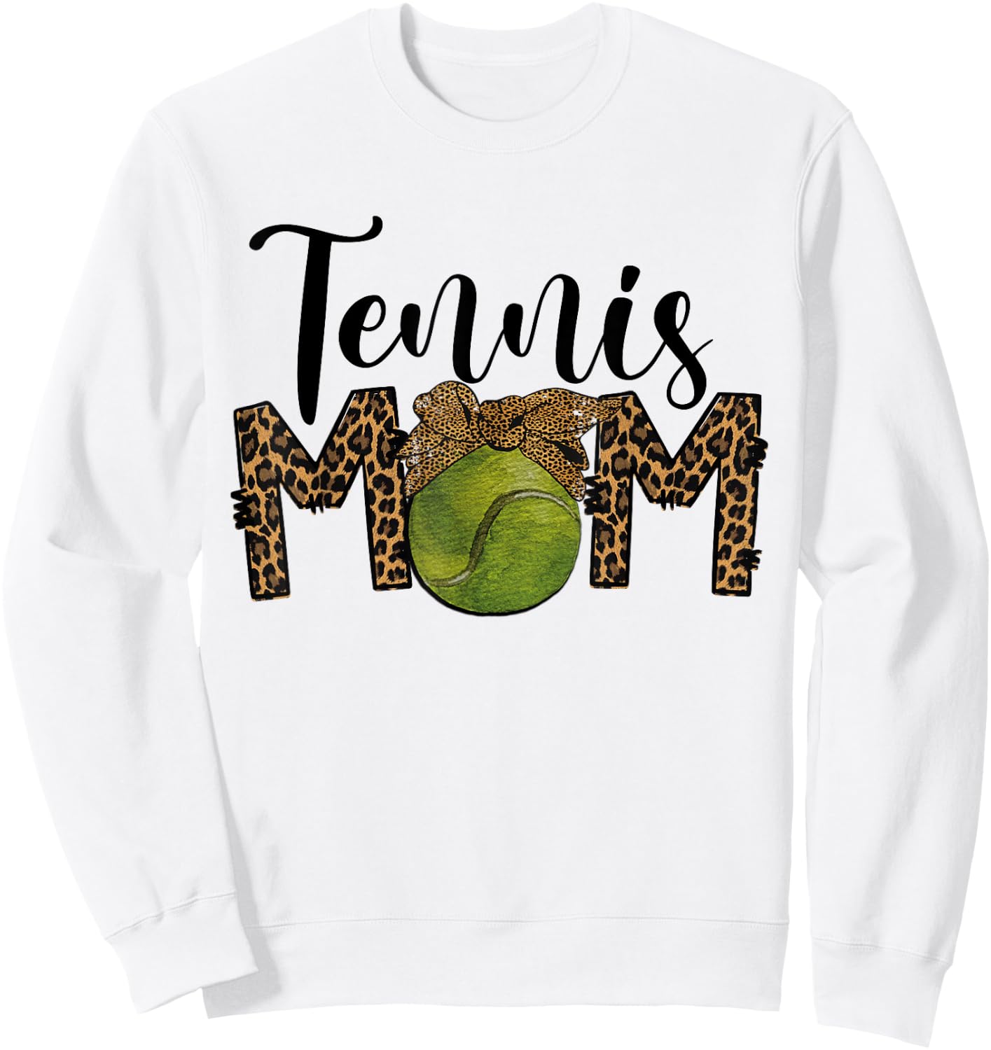 Tennis Mom Leopard Messy Bun Tennis Mothers Day Sweatshirt - Sweatshirt | White