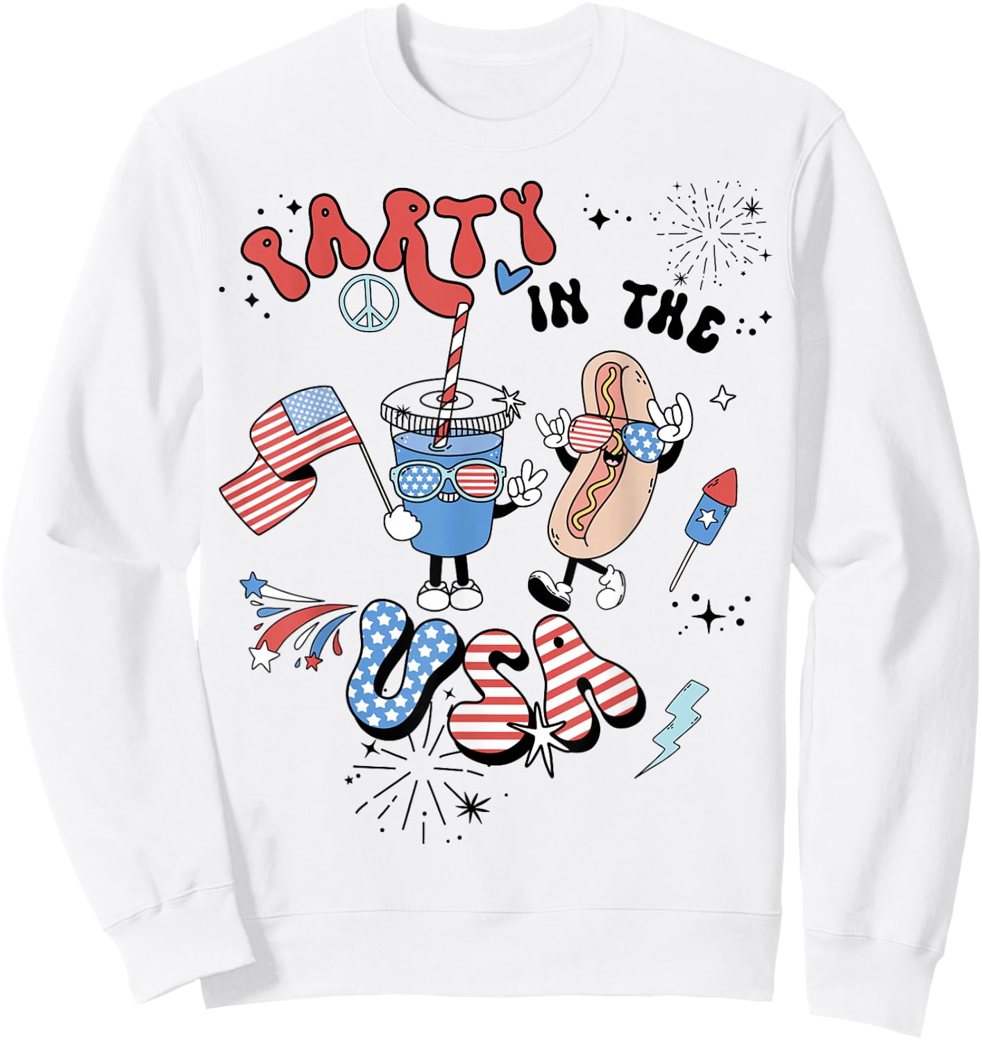 Retro Party In The USA Flag Groovy 4th Of July Patriotic Sweatshirt - Sweatshirt | White