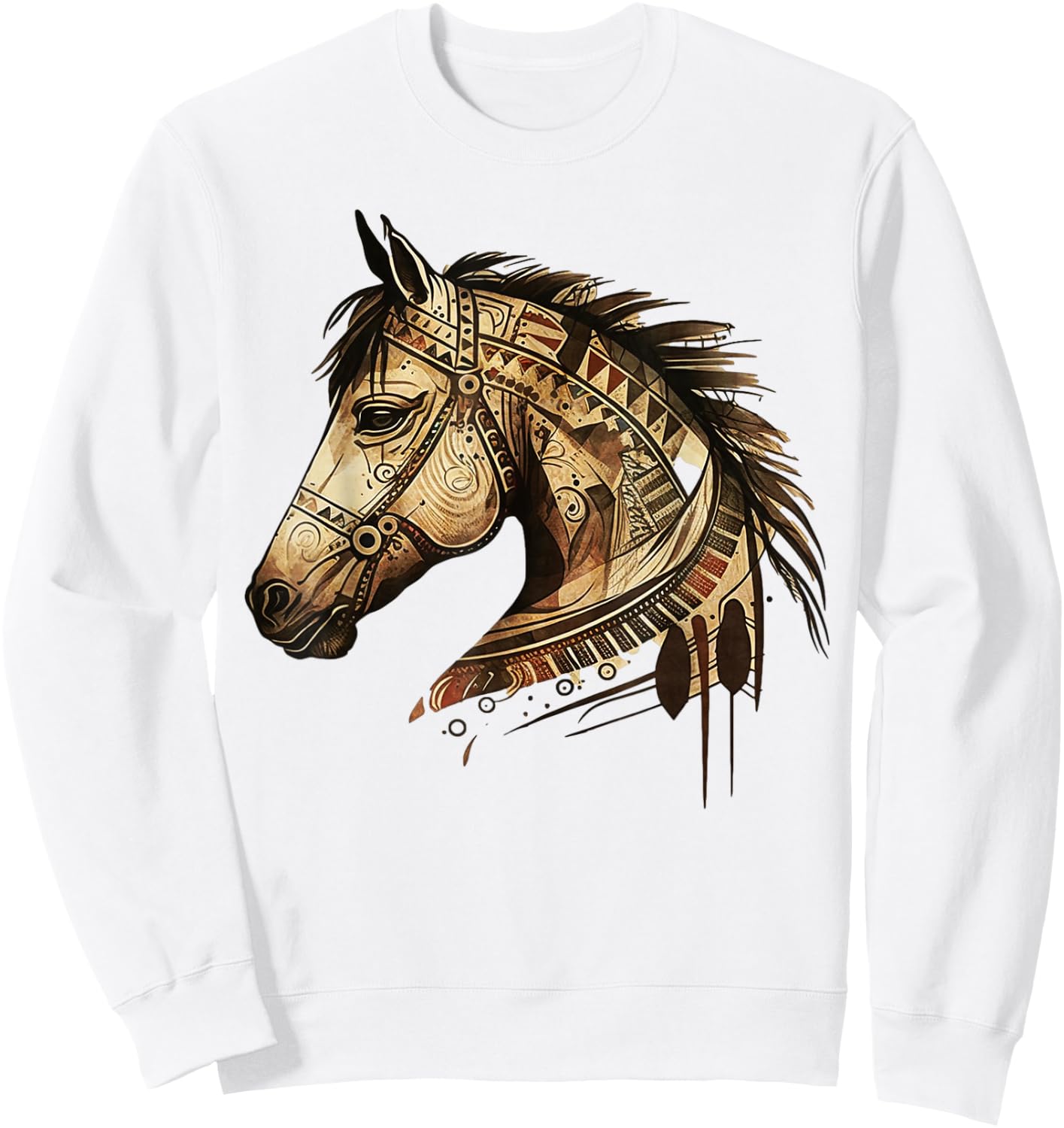 Horse Tribal Abstract Art Native American Geometric Horses Sweatshirt - Sweatshirt | White