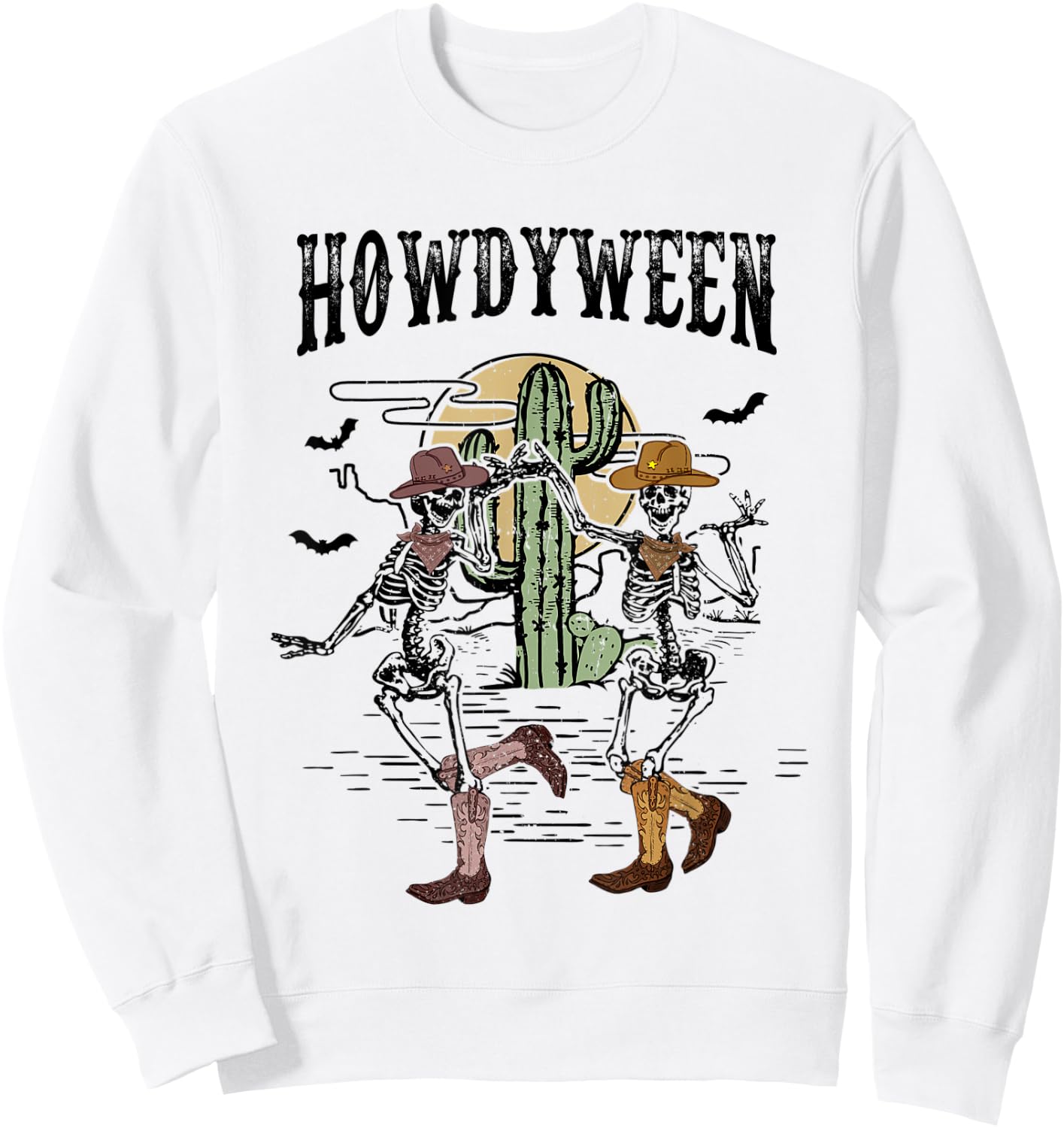 Howdy Retro Desert Dancing Skeleton Cowboy Boots Hat Western Sweatshirt - Sweatshirt | White
