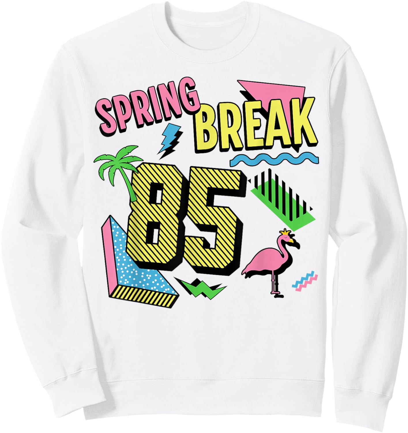 Spring Break Logo Retro Shape Graphic 1985 Throwback Design Sweatshirt - Sweatshirt | White
