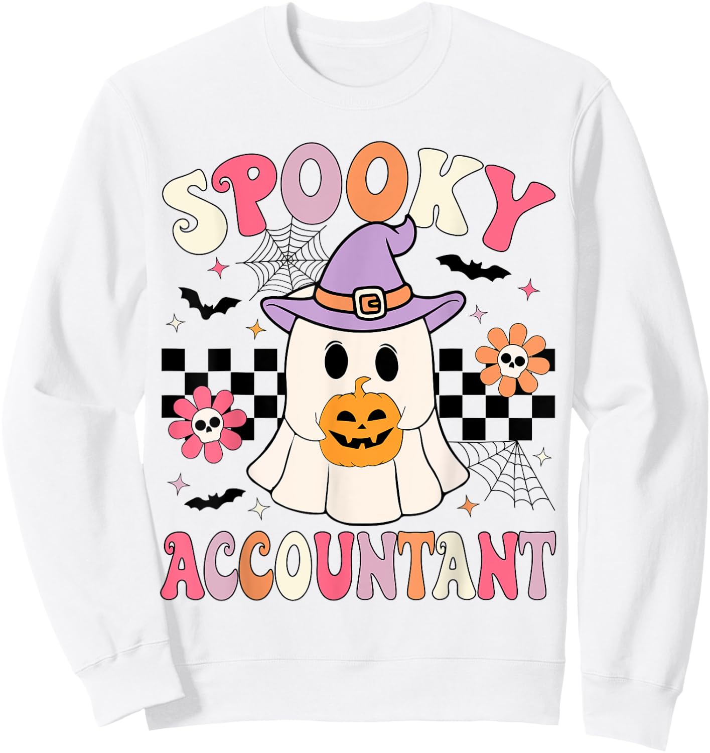 Groovy Spooky Accountant Ghost CPA Halloween Accountant Sweatshirt - Sweatshirt | White