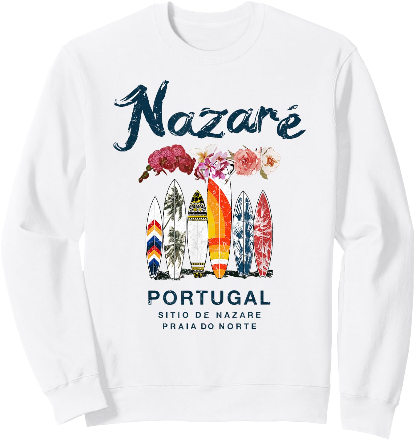 Nazare Portugal Vintage Surfing Sweatshirt - Sweatshirt | White