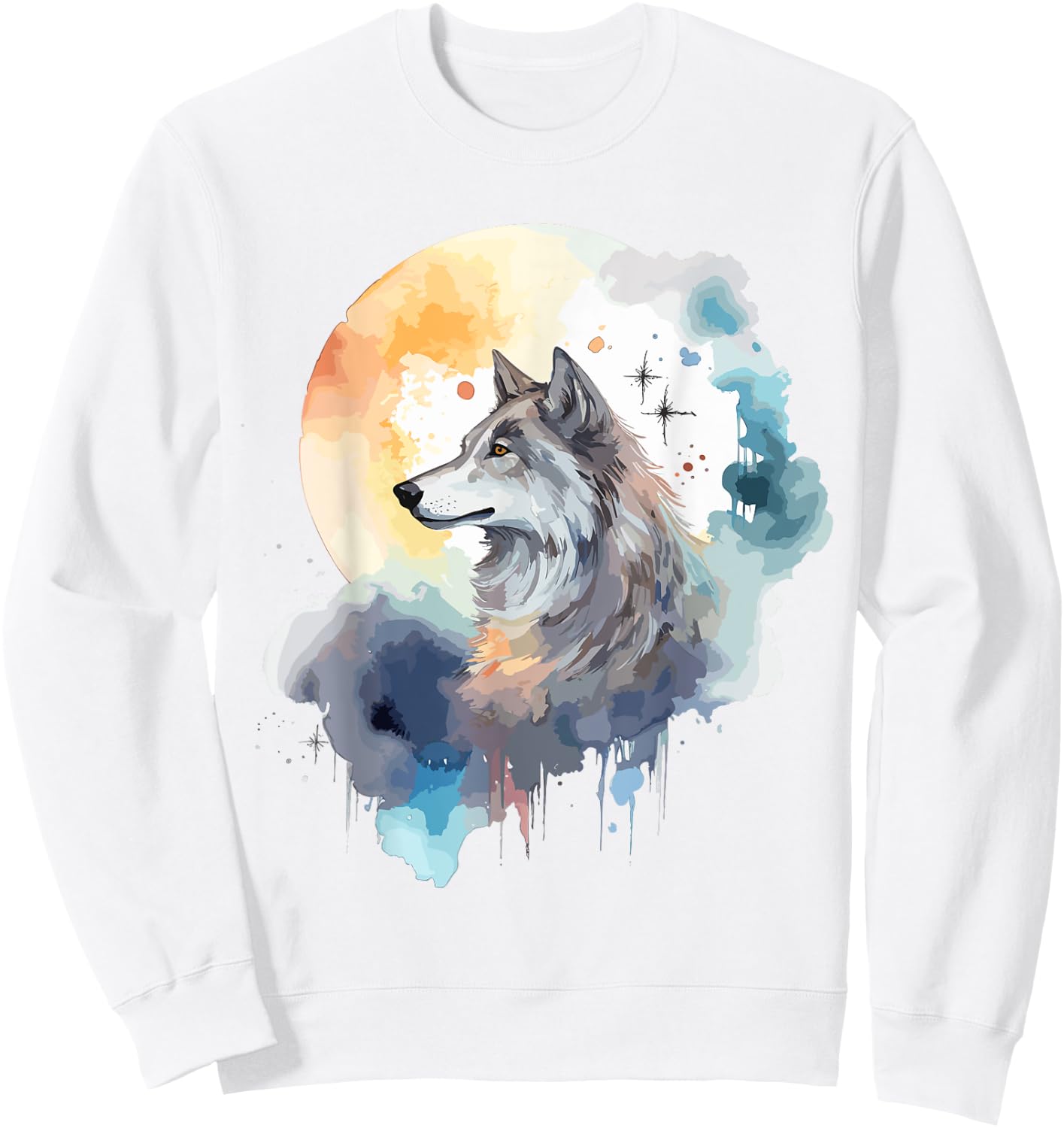 Wolf Head Watercolor Sweatshirt - Sweatshirt | White