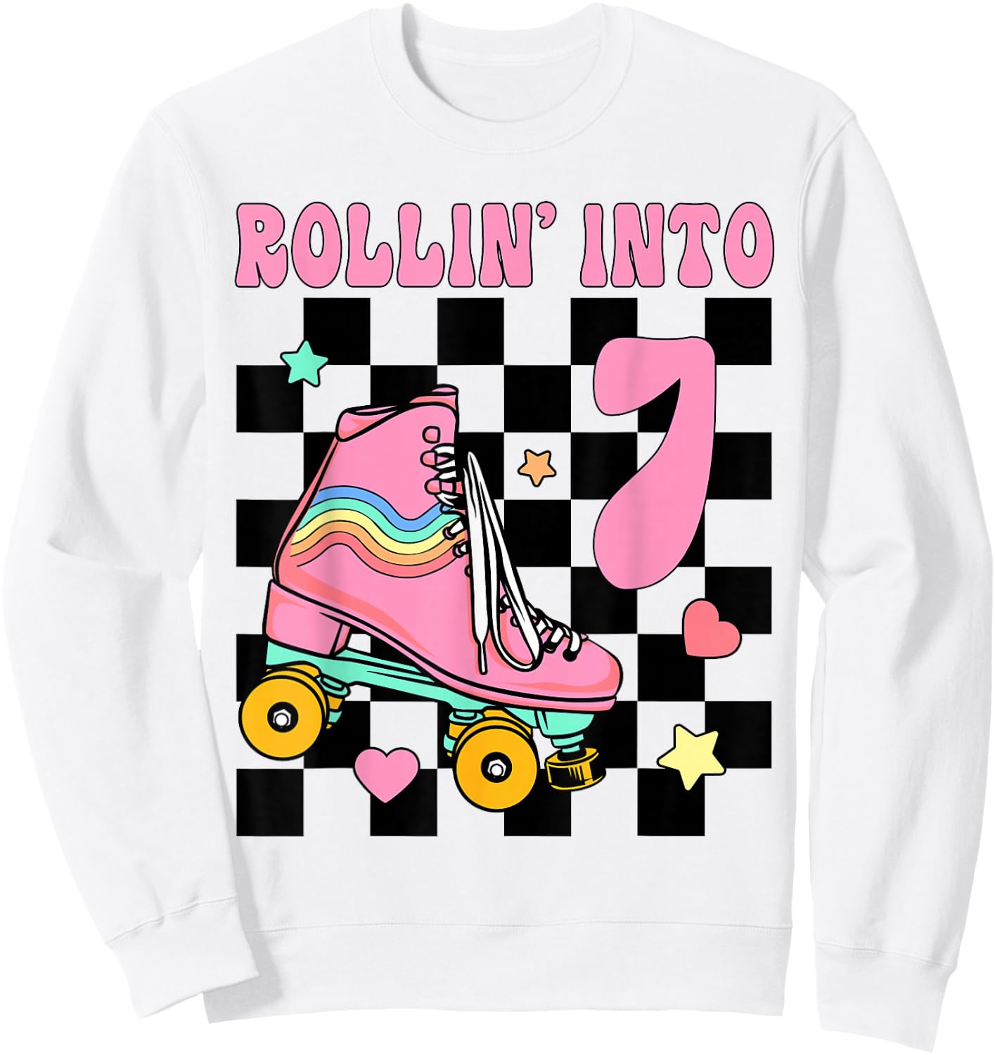 Rolling Into 7 Years Old Roller Skating Girl 7th Birthday Sweatshirt - Sweatshirt | White