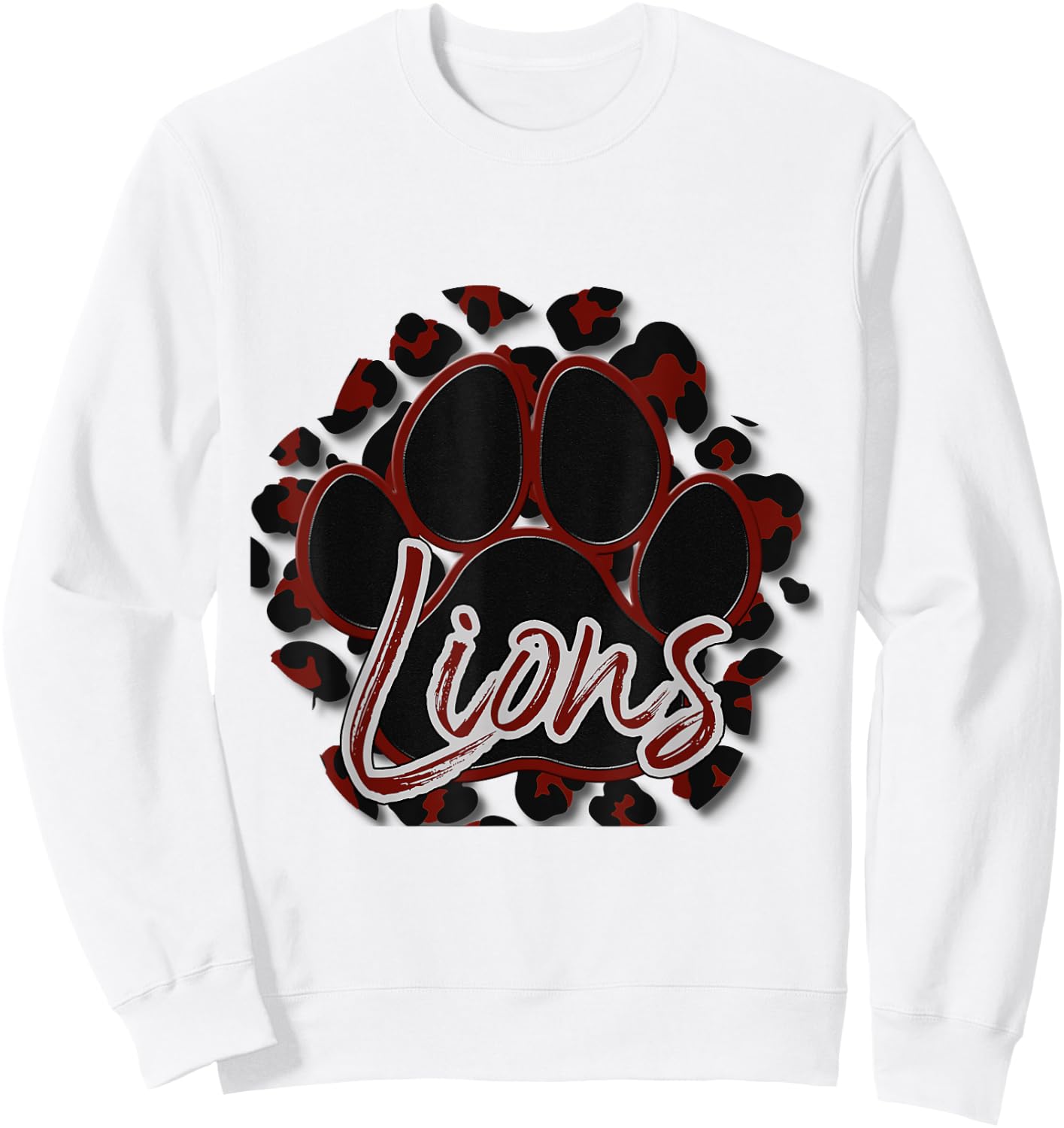 Lions Maroon Black Cheetah School Sports Fan Team Spirit Sweatshirt - Sweatshirt | White