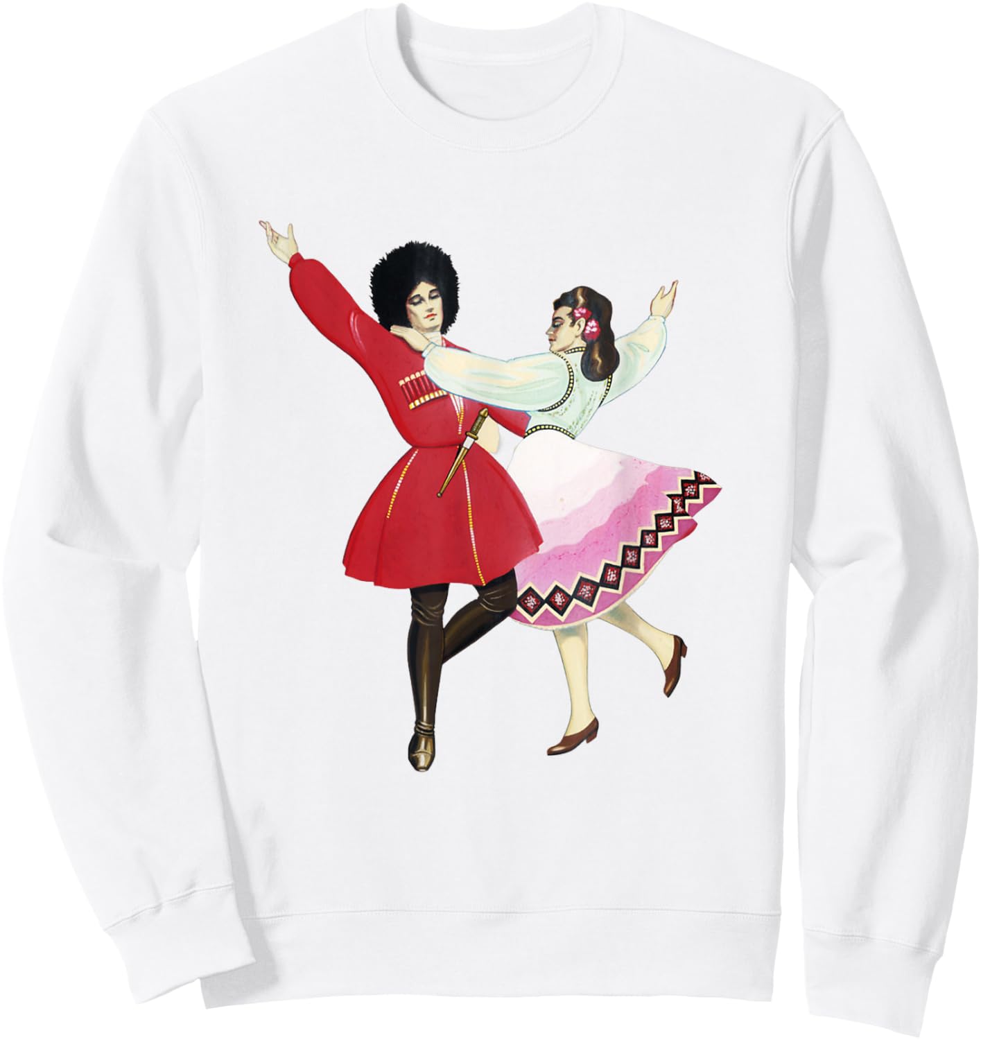 Antique Watercolor Drawing Folk Dancing Russian Cossacks Sweatshirt - Sweatshirt | White