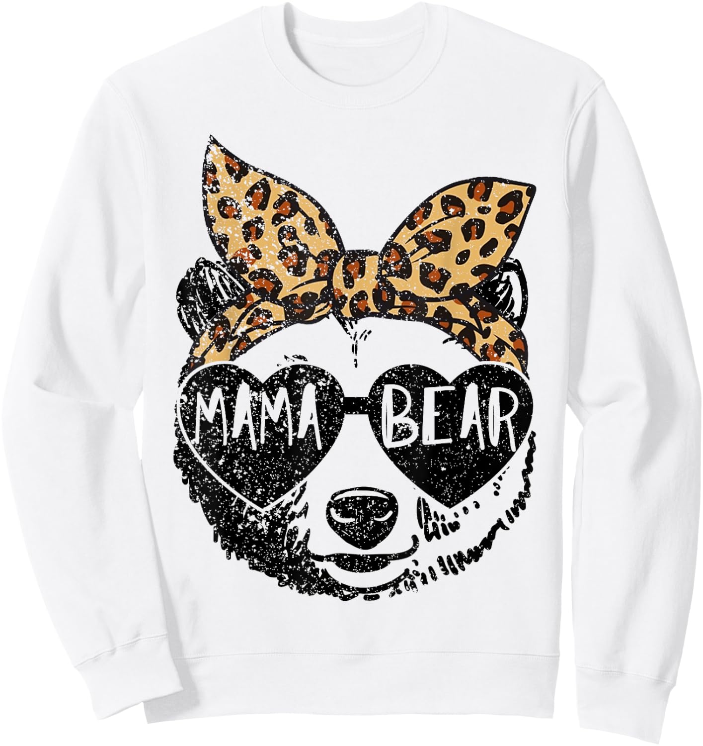 Mama Bear Face Sunglasses Leopard Print Mother's Day Sweatshirt - Sweatshirt | White