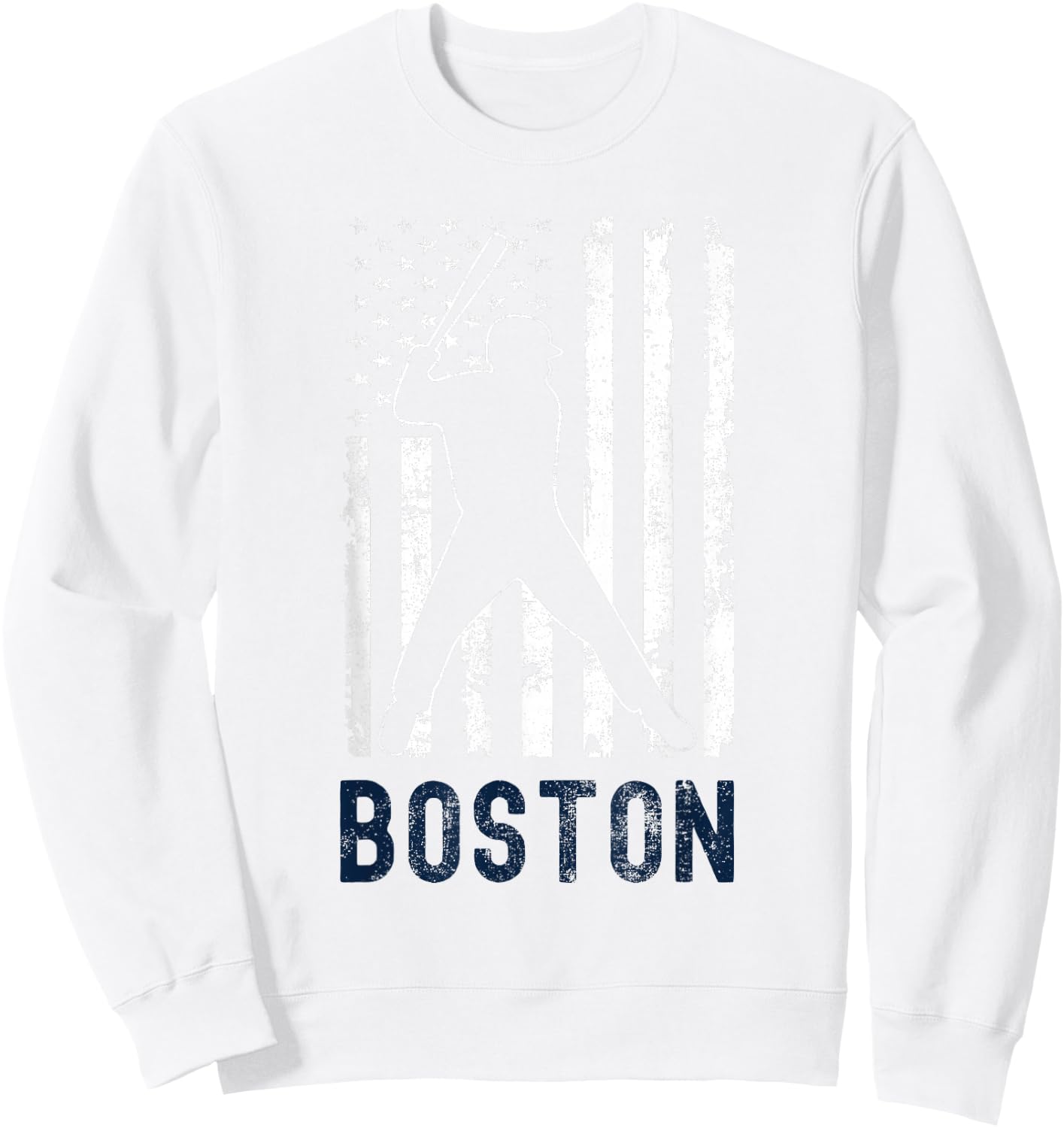 Boston Massachusetts American Flag Baseball Weathered Sweatshirt - Sweatshirt | White