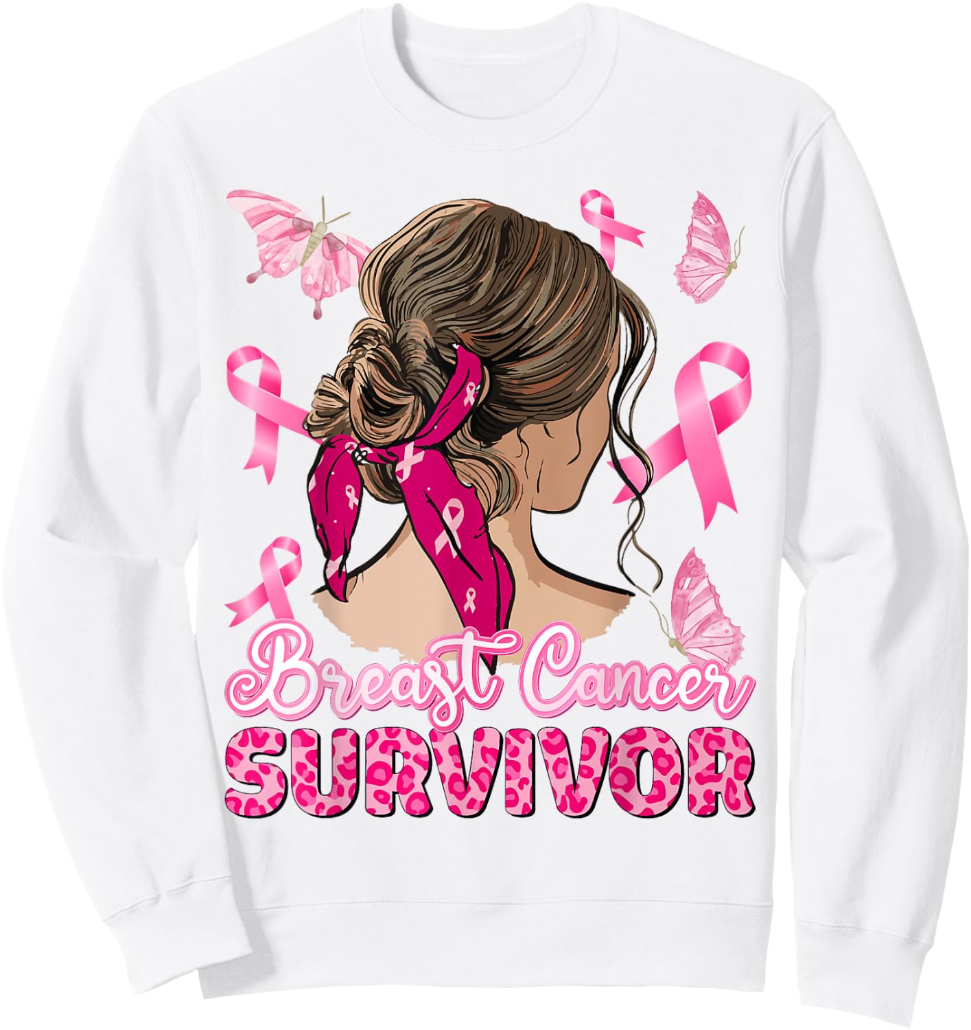 Breast Cancer Awareness Pink Ribbon Survivor Breast Cancer Sweatshirt - Sweatshirt | White