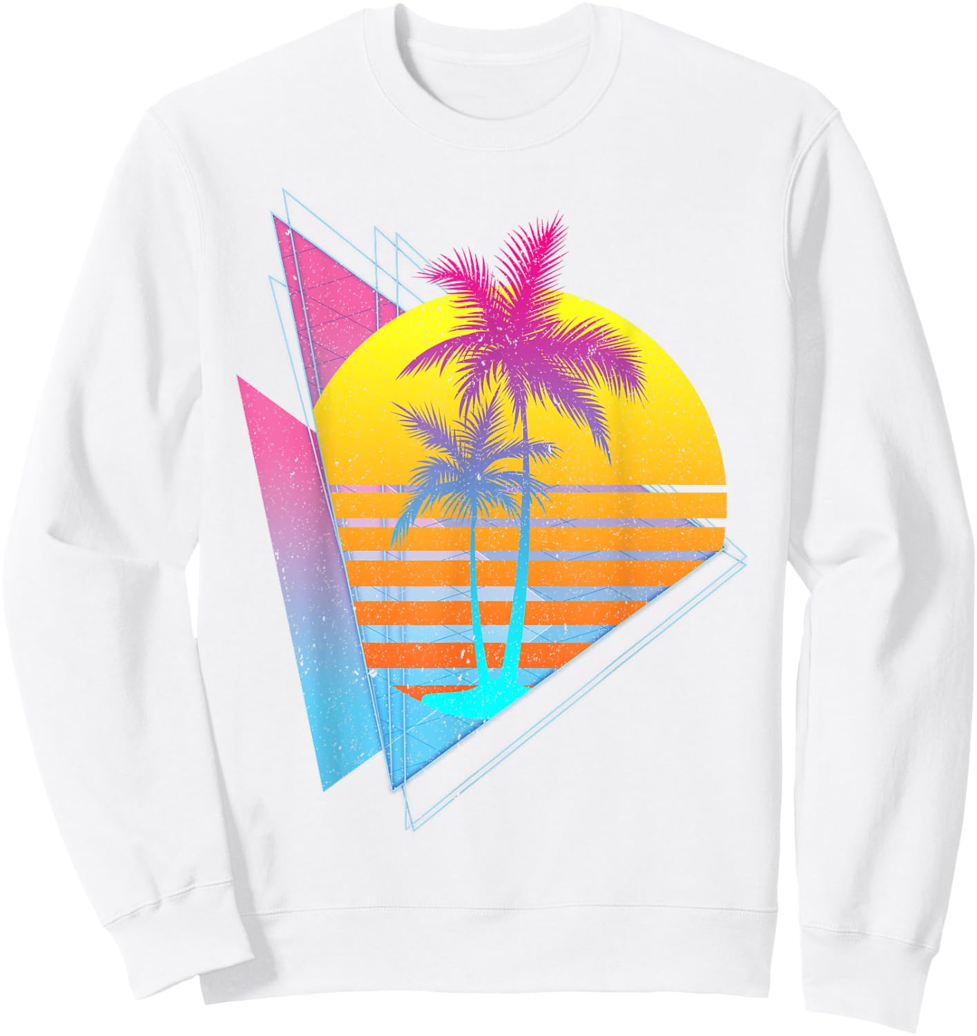 Vaporwave 80s Art Palm Trees Retro Sunset Tropical Summer Sweatshirt - Sweatshirt | White