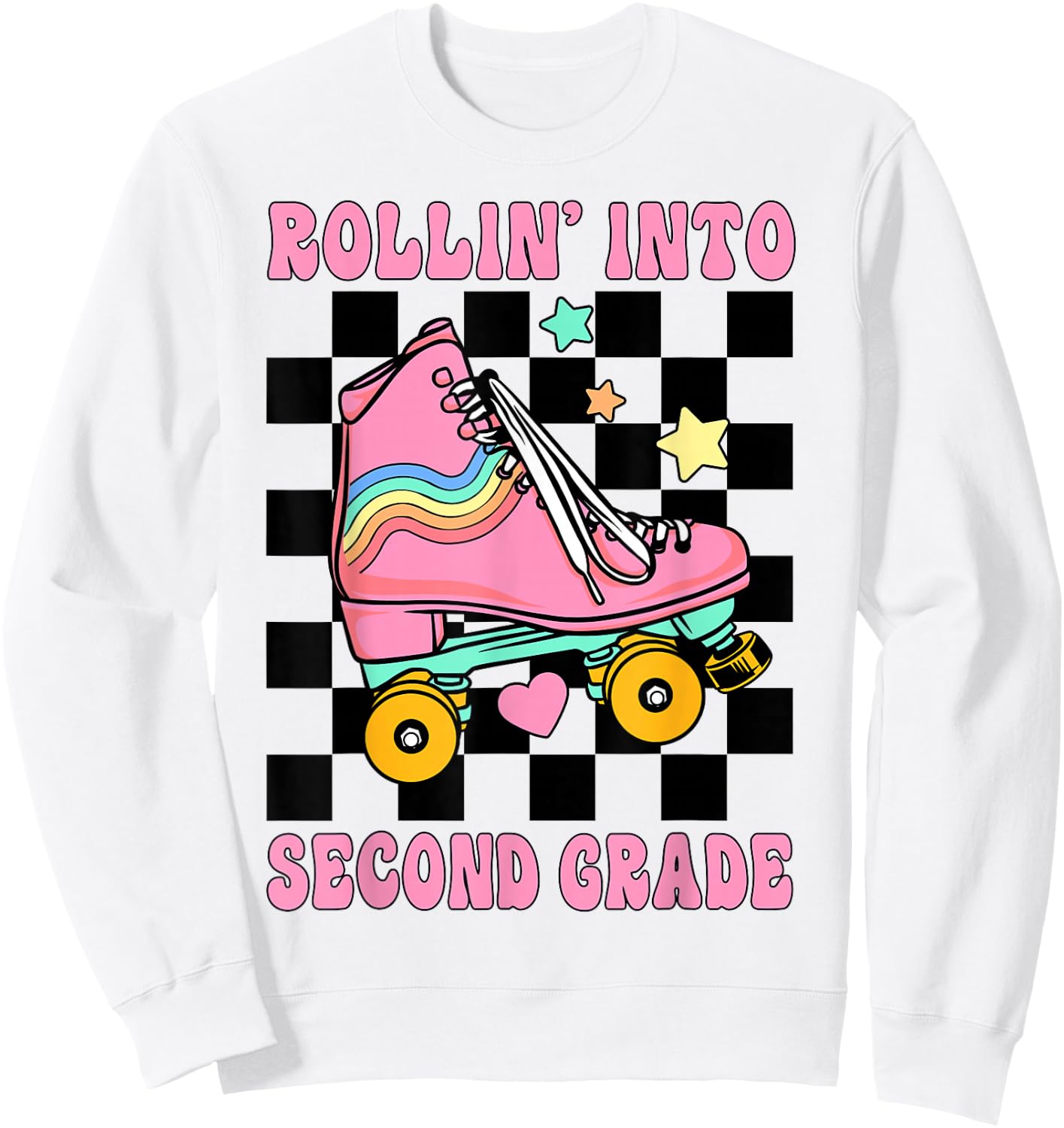 Rolling Into Second Grade Retro Roller Skates Back To School Sweatshirt - Sweatshirt | White
