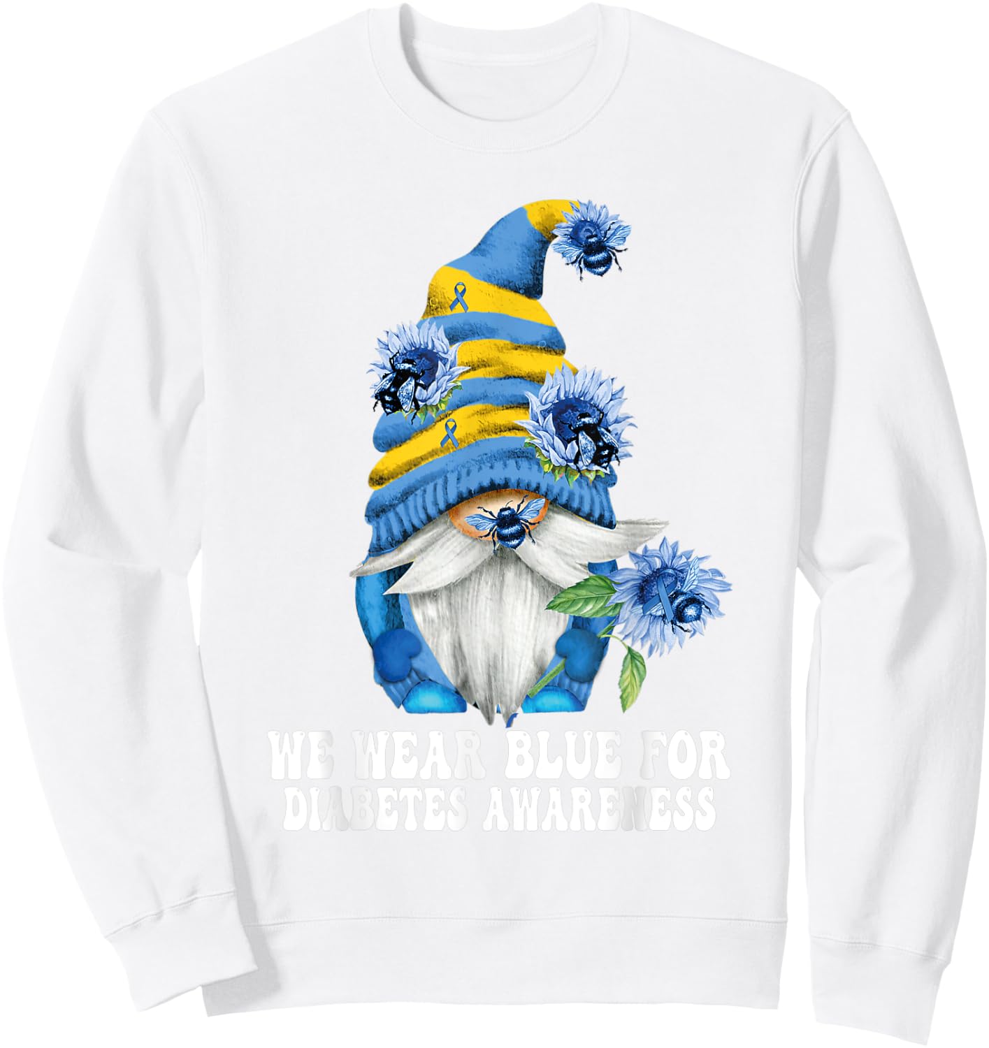 In November We Wear Blue Gnome Diabetes Awareness Month Sweatshirt - Sweatshirt | White