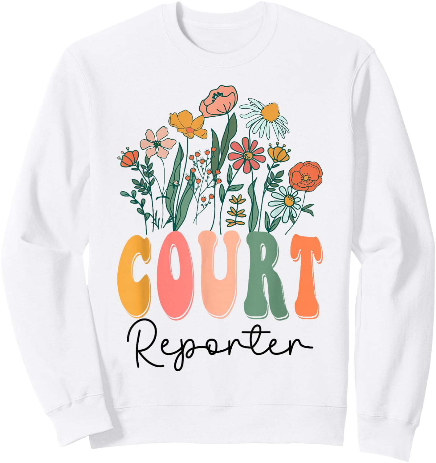 Retro Groovy floral Court Reporter Wildflower Sweatshirt - Sweatshirt | White