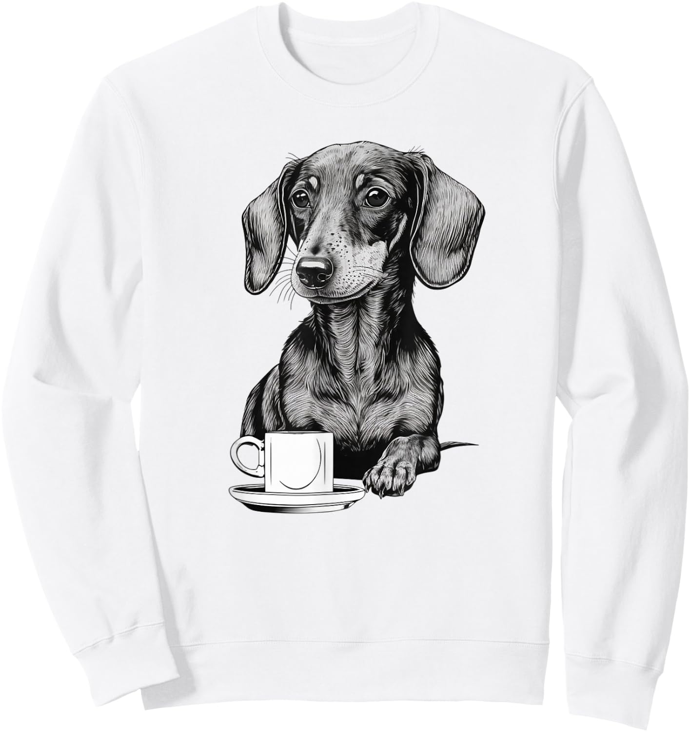 Dachshund Puppy Wiener with Coffee Sweatshirt - Sweatshirt | White