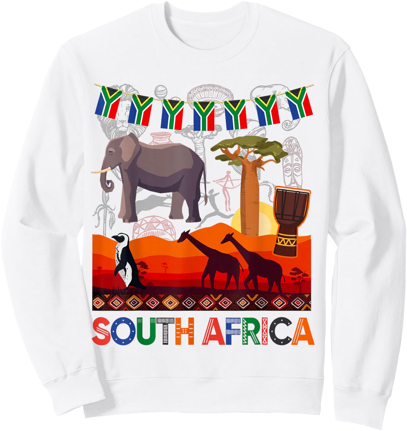 South Africa Ideas Kids With Elephant & South African Flag Sweatshirt - Sweatshirt | White