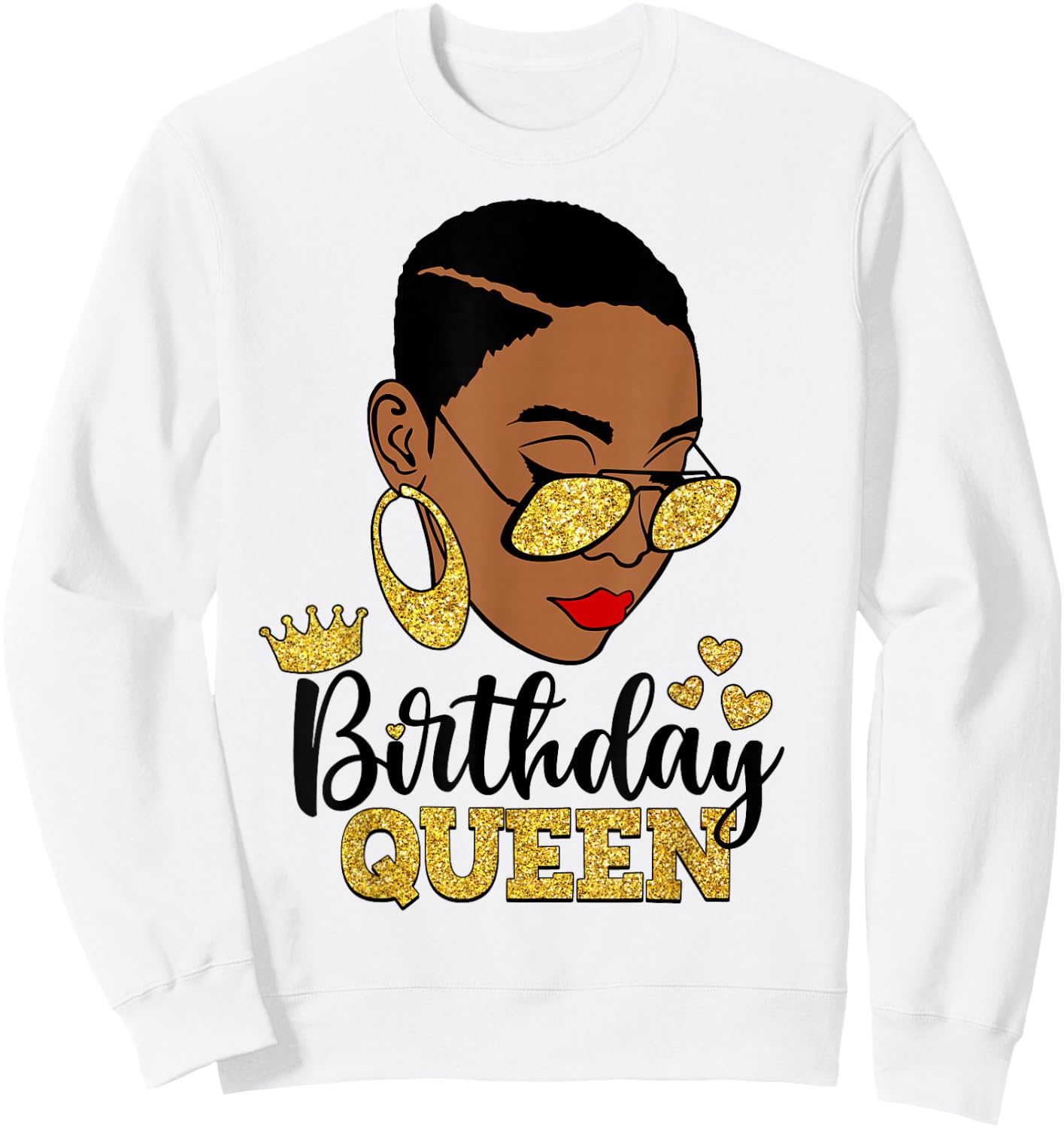 Birthday Queen Short Hair African American Black Woman Sweatshirt - Sweatshirt | White