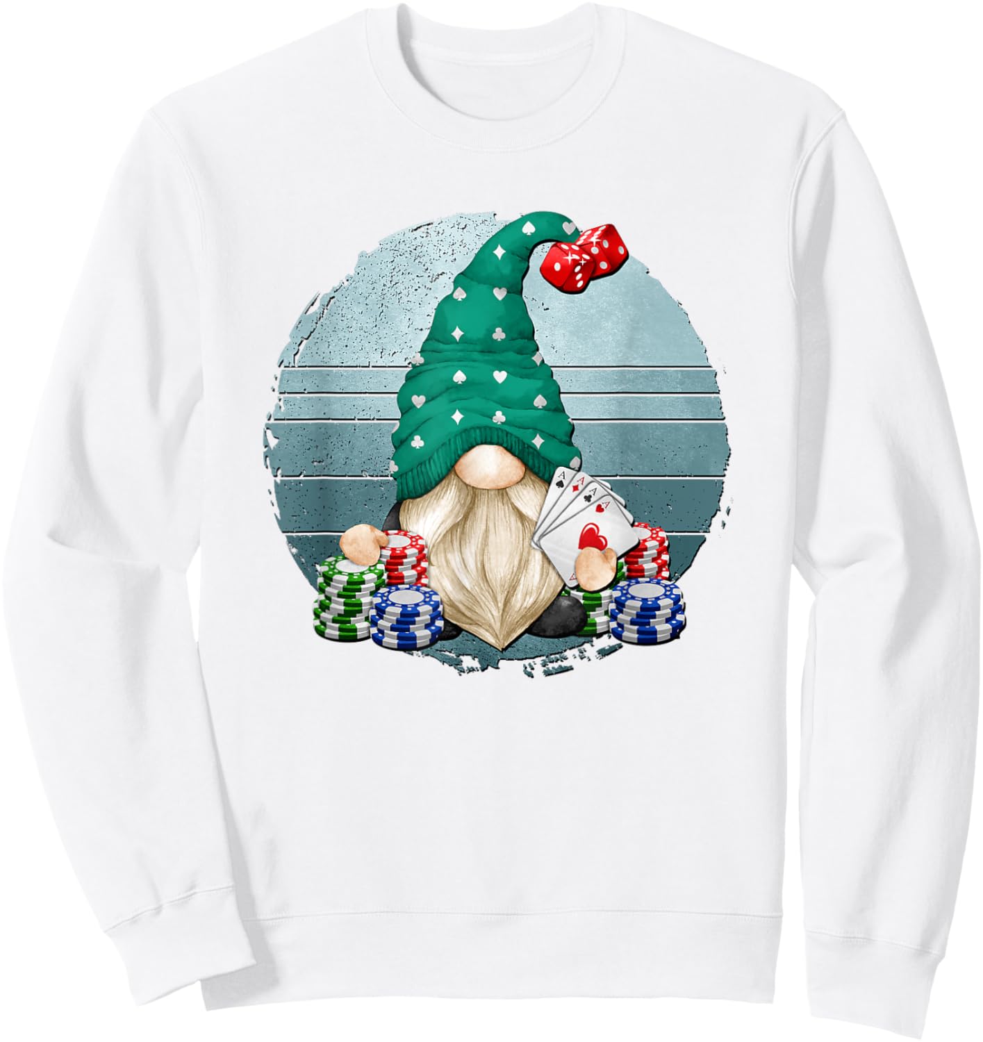 Funny Casino Gnome Las Vegas Trip Vintage Graphic Sweatshirt - Sweatshirt | White