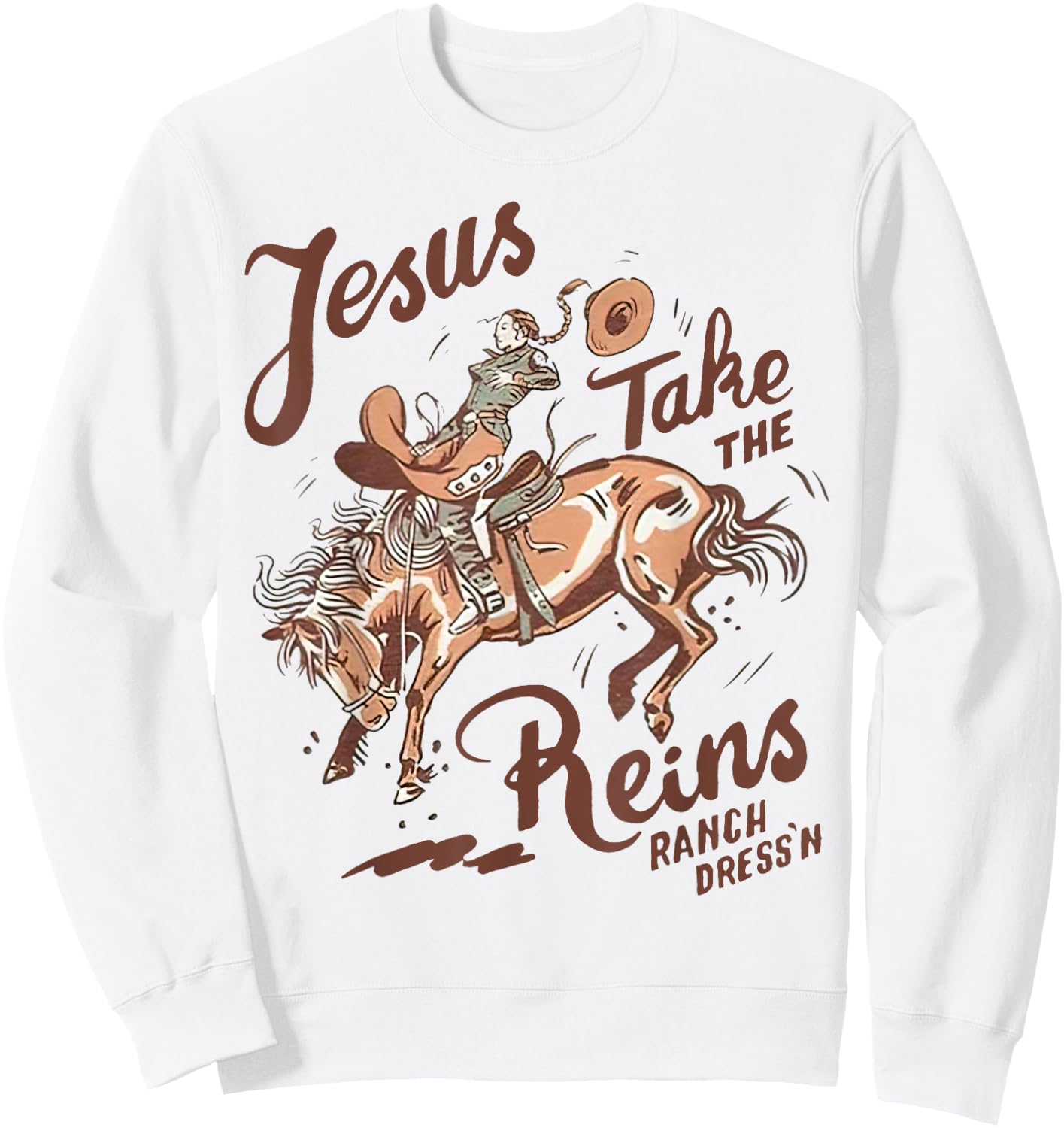 Jesus Take The Reins Vintage Cowboy Sweatshirt - Sweatshirt | White