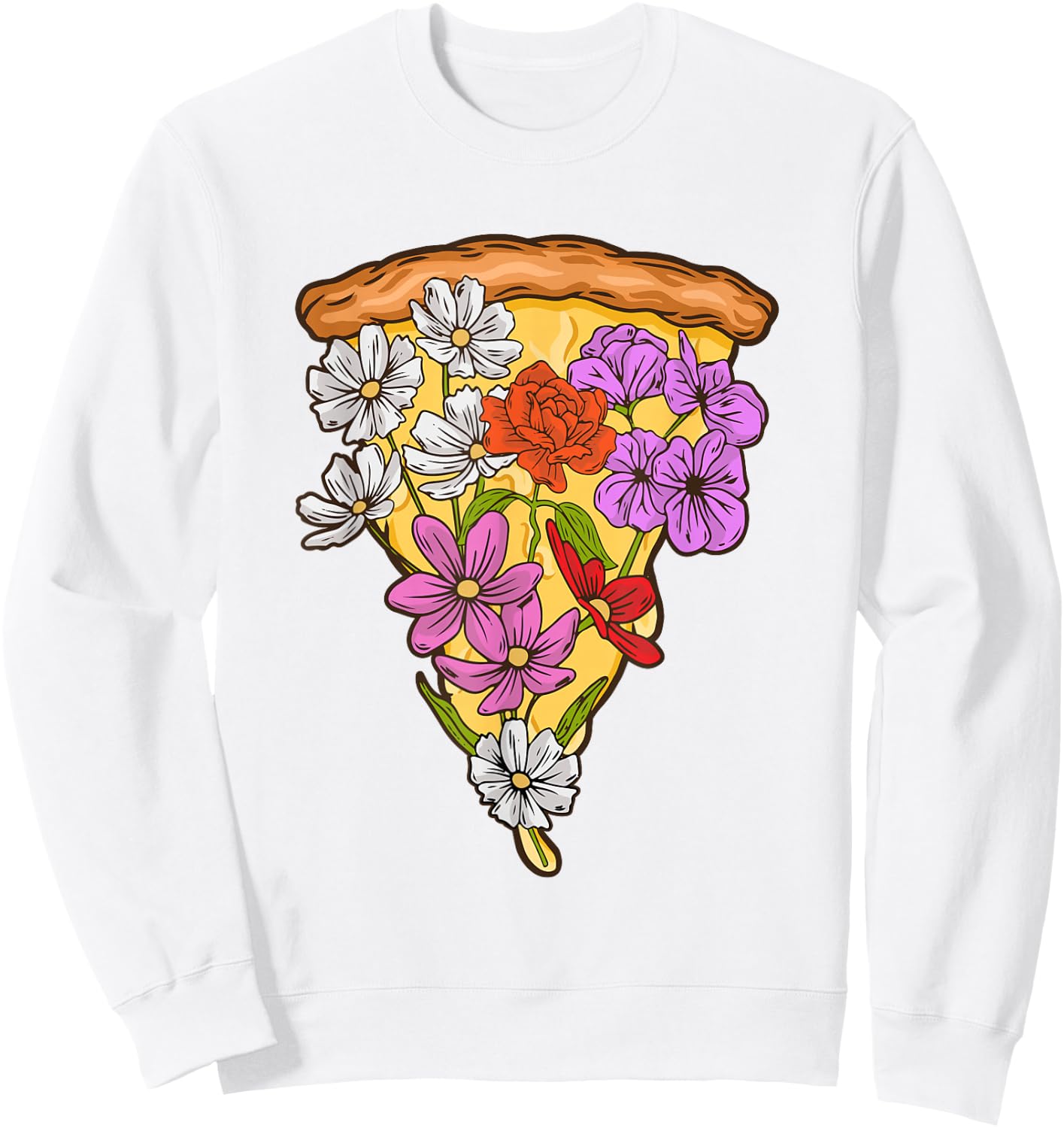 Pizza Slice Spring Flower Design for a Pizza Lover Sweatshirt - Sweatshirt | White
