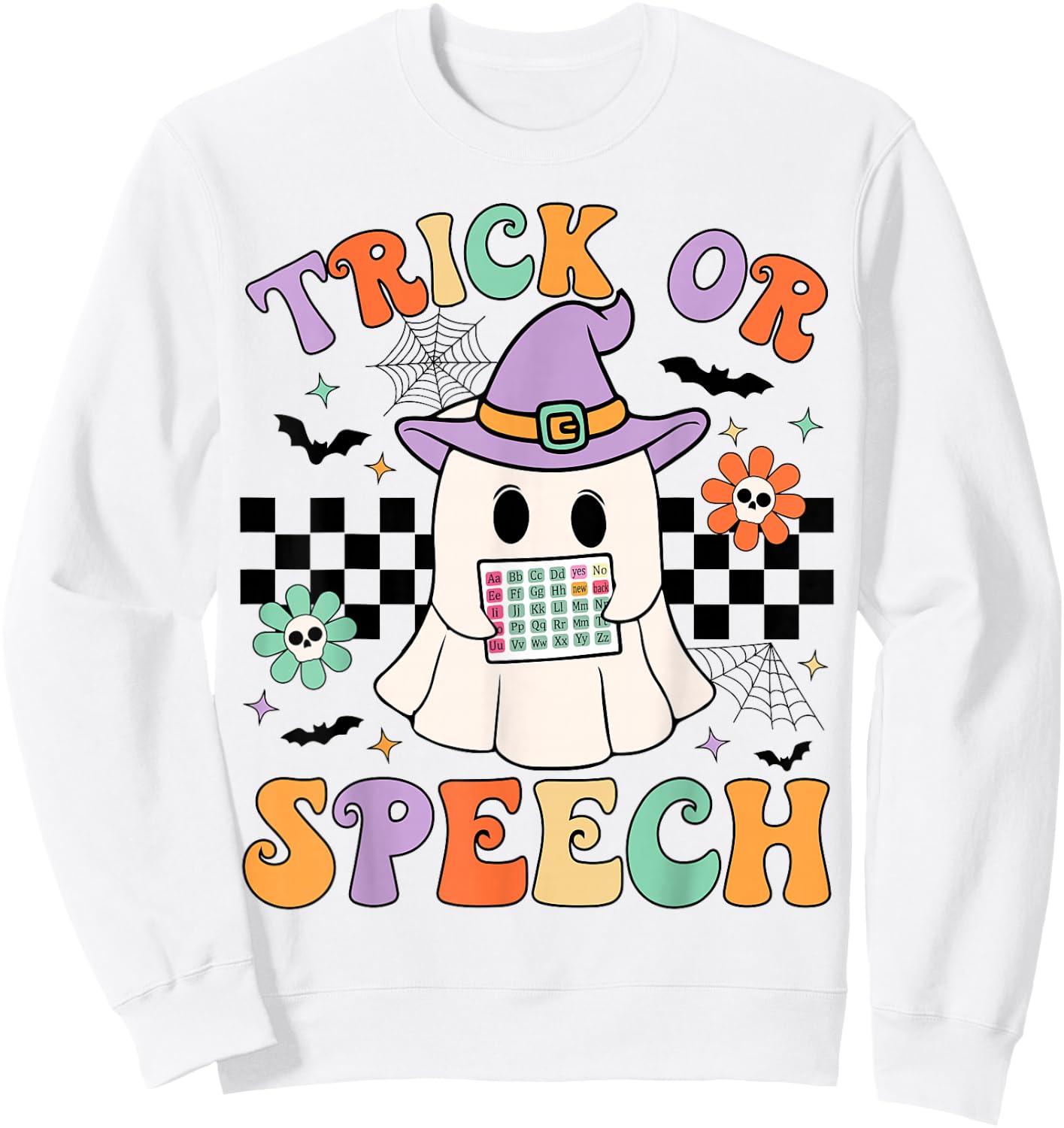 Trick or Speech Retro SLP Halloween Speech Therapy Halloween Sweatshirt - Sweatshirt | White