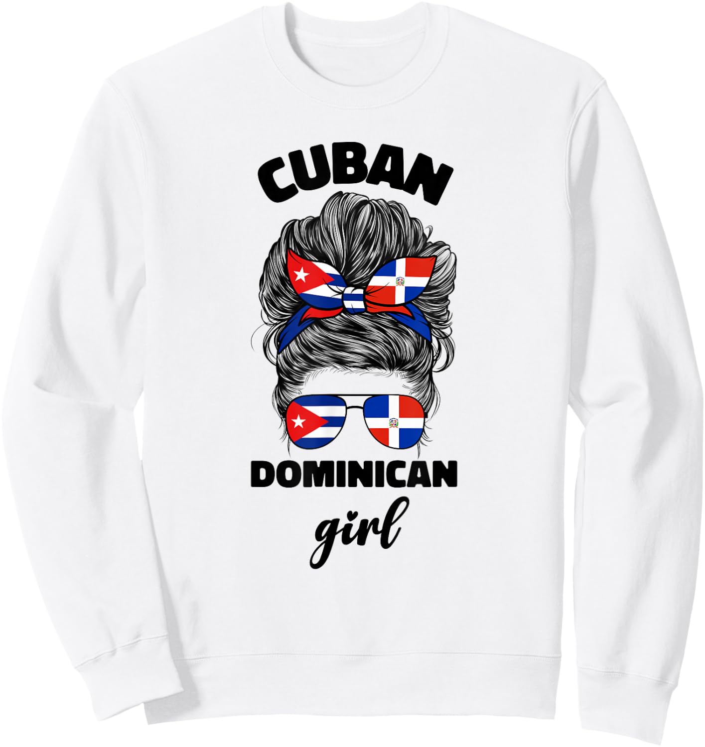 Half Dominican Republic And Cuban Cuba Flag Girl Women Mix Sweatshirt - Sweatshirt | White