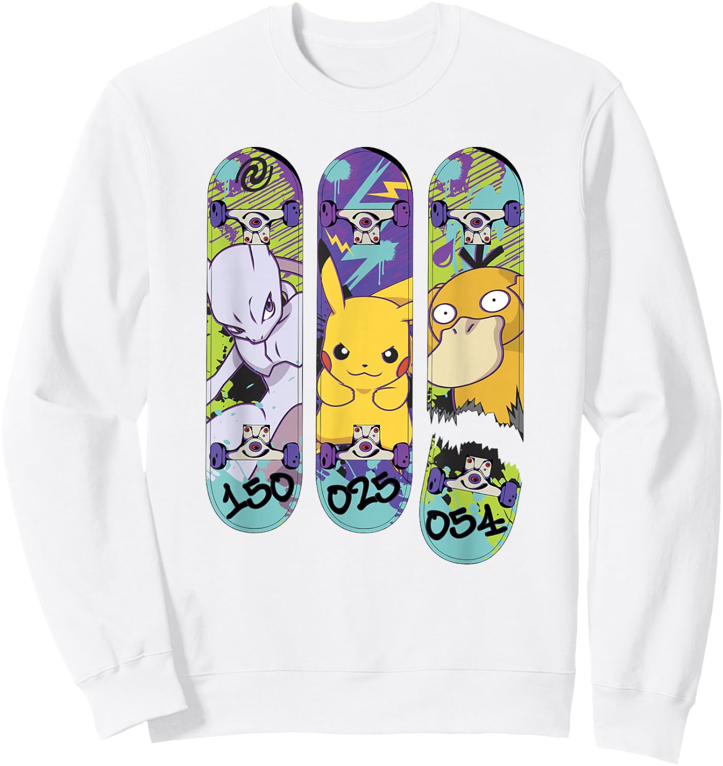 Pokémon Mewtwo Pikachu Psyduck Generation 1 Skateboards Sweatshirt - Sweatshirt | White