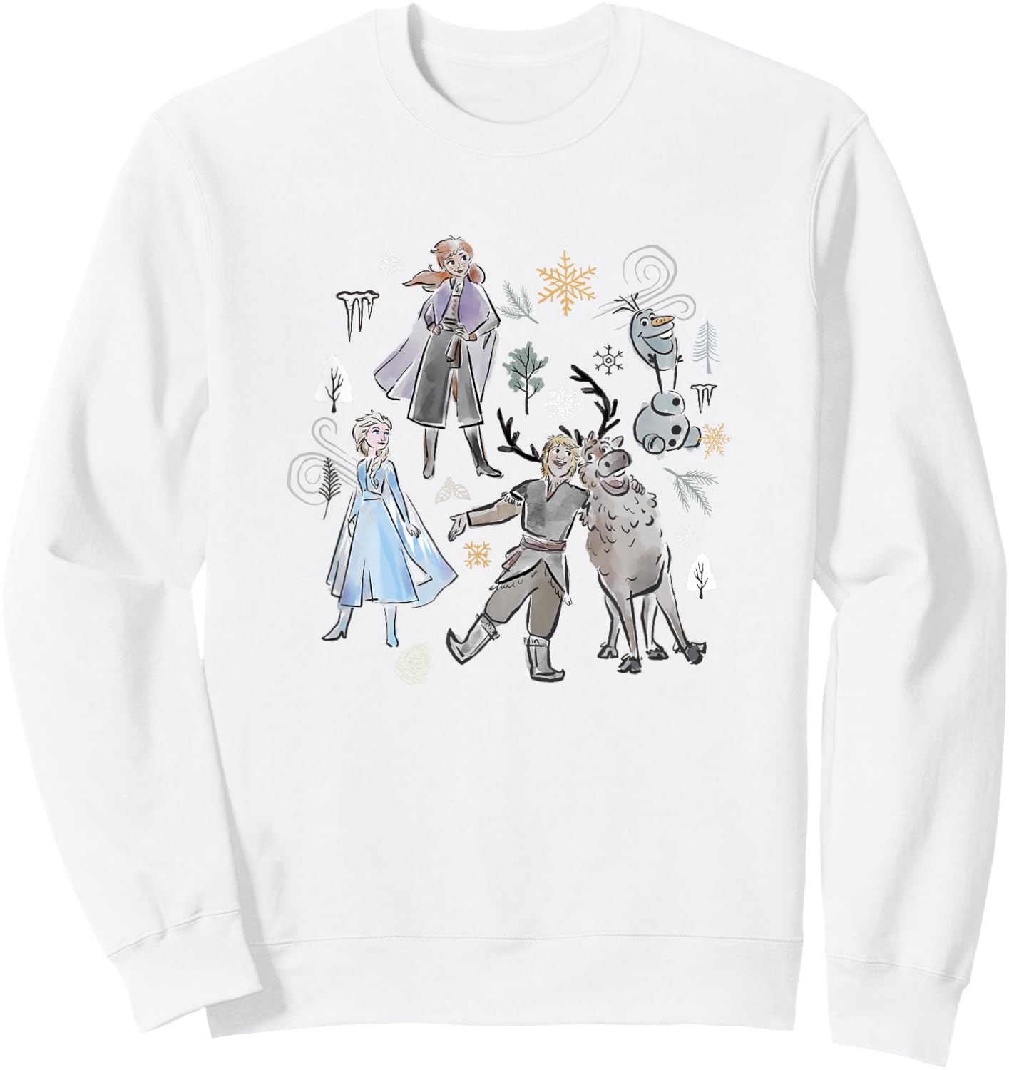 Disney Frozen Elsa Anna Kristoff and Sven Outline Group Shot Sweatshirt - Sweatshirt | White