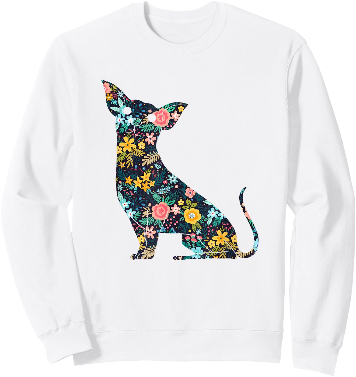 Chihuahua Floral Dog Silhouette Graphic Sweatshirt - Sweatshirt | White