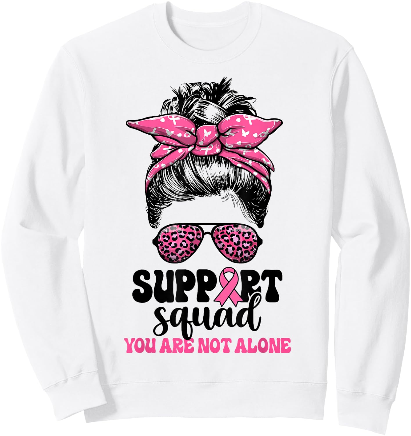 Support Squad Messy Bun Pink Warrior Breast Cancer Awareness Sweatshirt - Sweatshirt | White