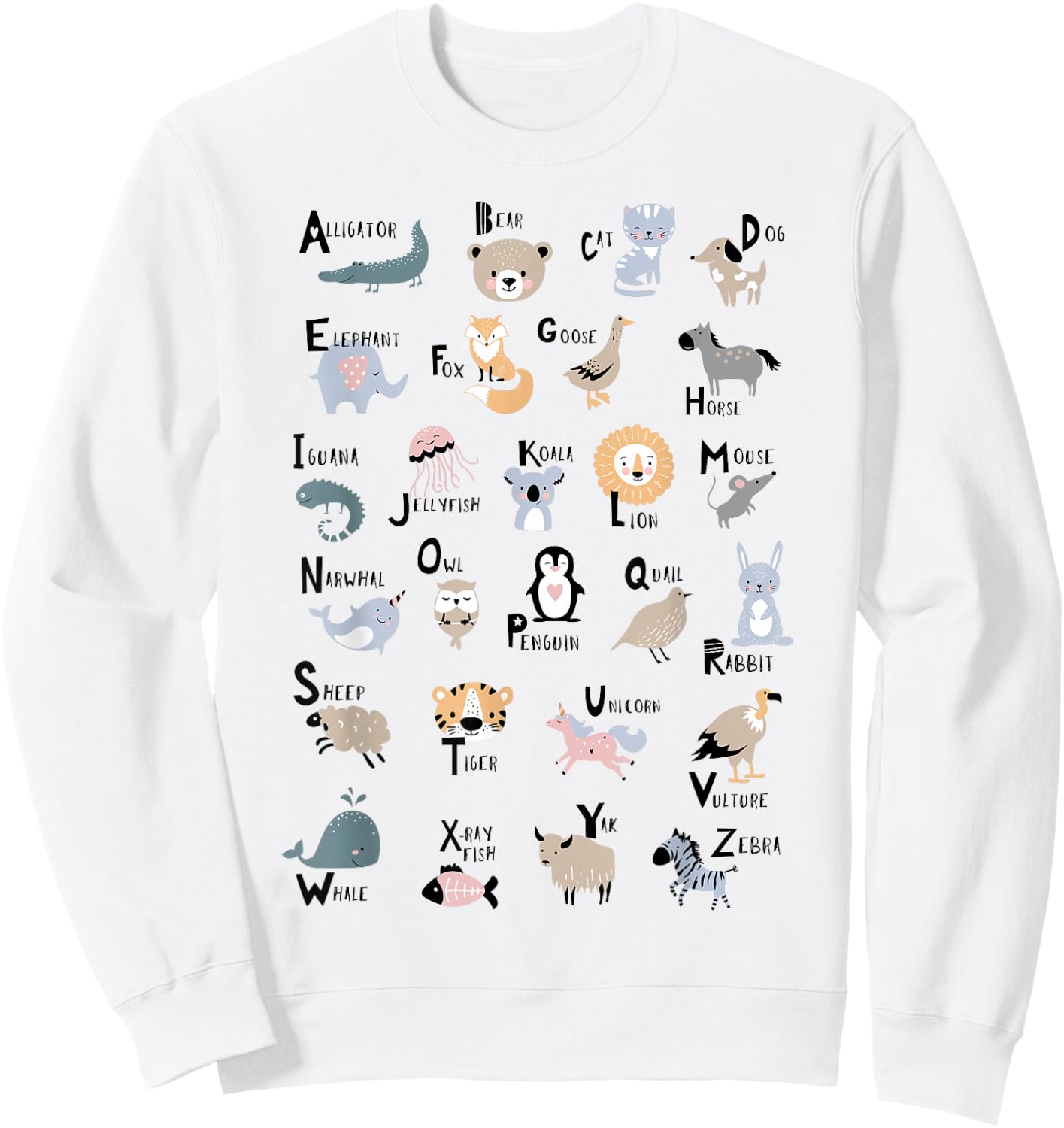 ABC Animals Identification A-Z Types Of Zoo Animals Alphabet Sweatshirt - Sweatshirt | White