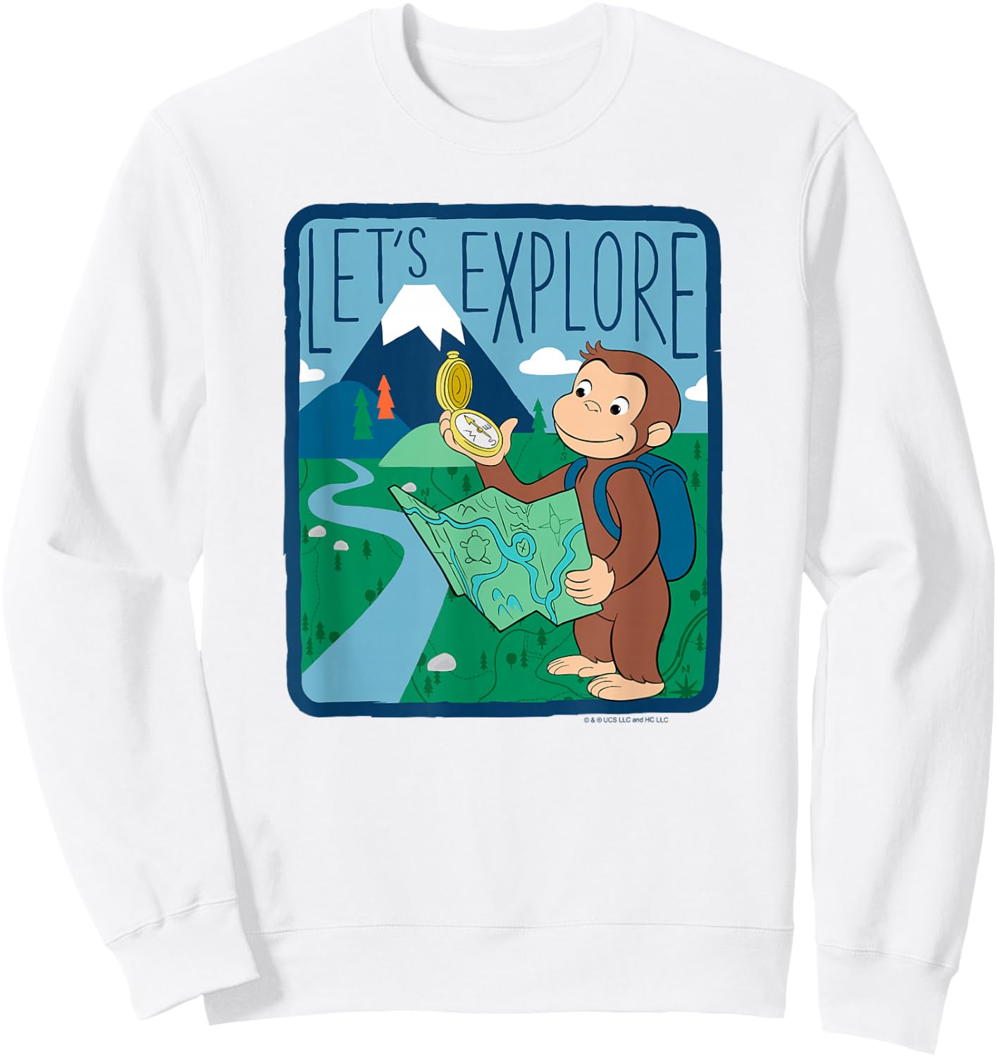 Curious George Let's Explore Outdoor George Map Sweatshirt - Sweatshirt | White
