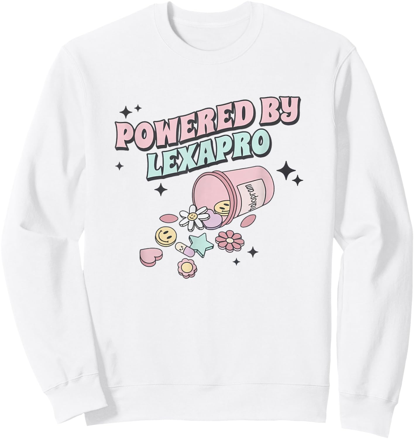Powered by Lexapro Retro Mental Health Take Your Meds Sweatshirt - Sweatshirt | White