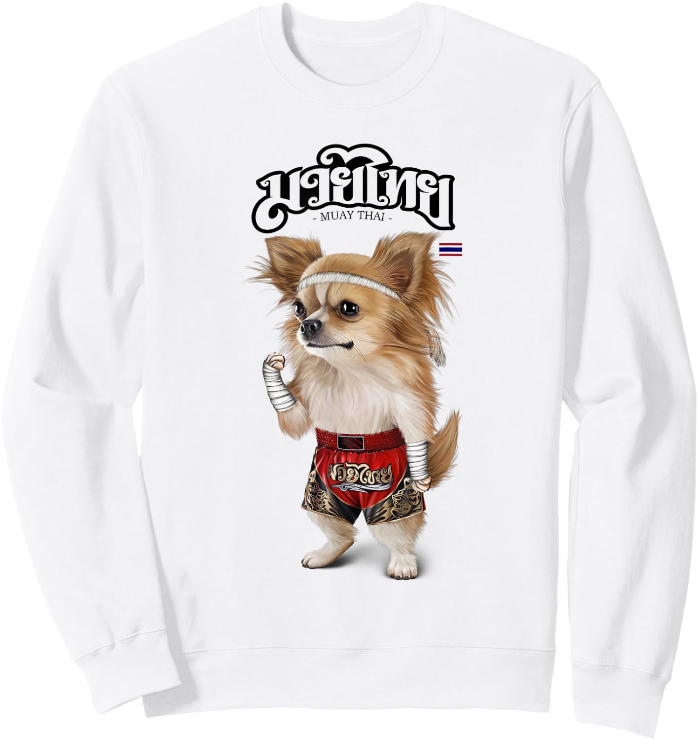 Chihuahua Dog as Muay Thai Kick Boxing Champion Sweatshirt - Sweatshirt | White