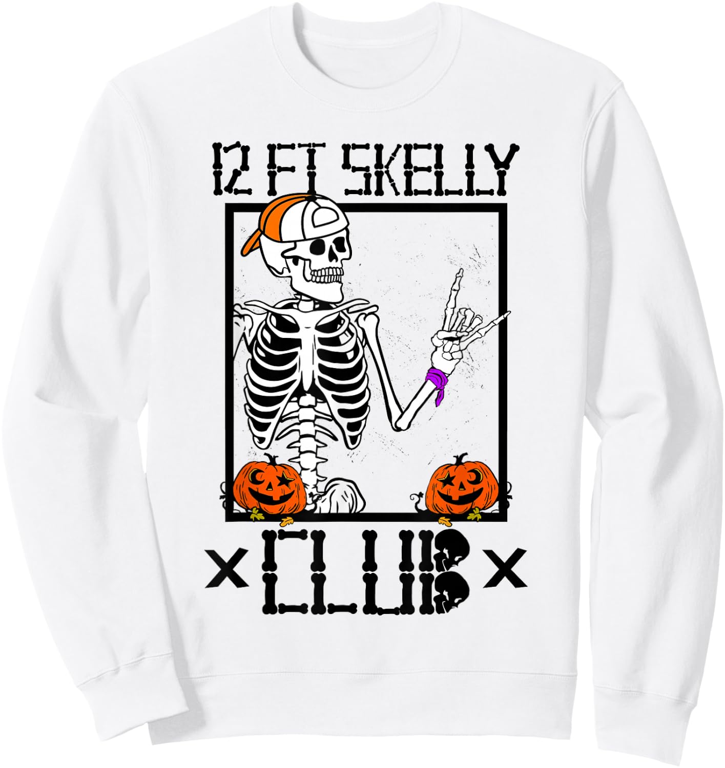 12 FT Skelly Club - Halloween 12 Foot Skeleton Sweatshirt - Sweatshirt | White