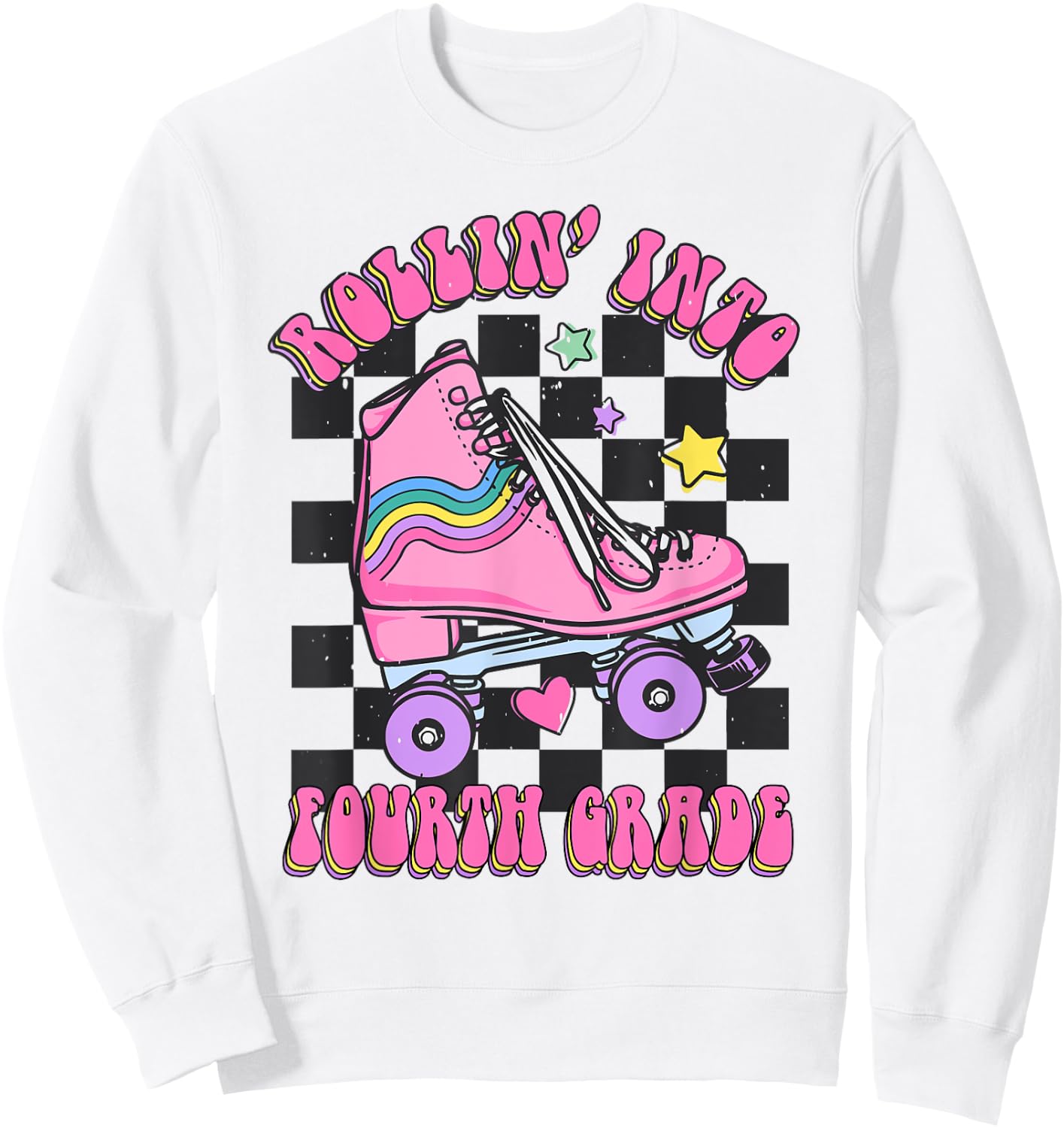 Kids Back To School Skating Rollin Into Fourth 4th Grade Sweatshirt - Sweatshirt | White