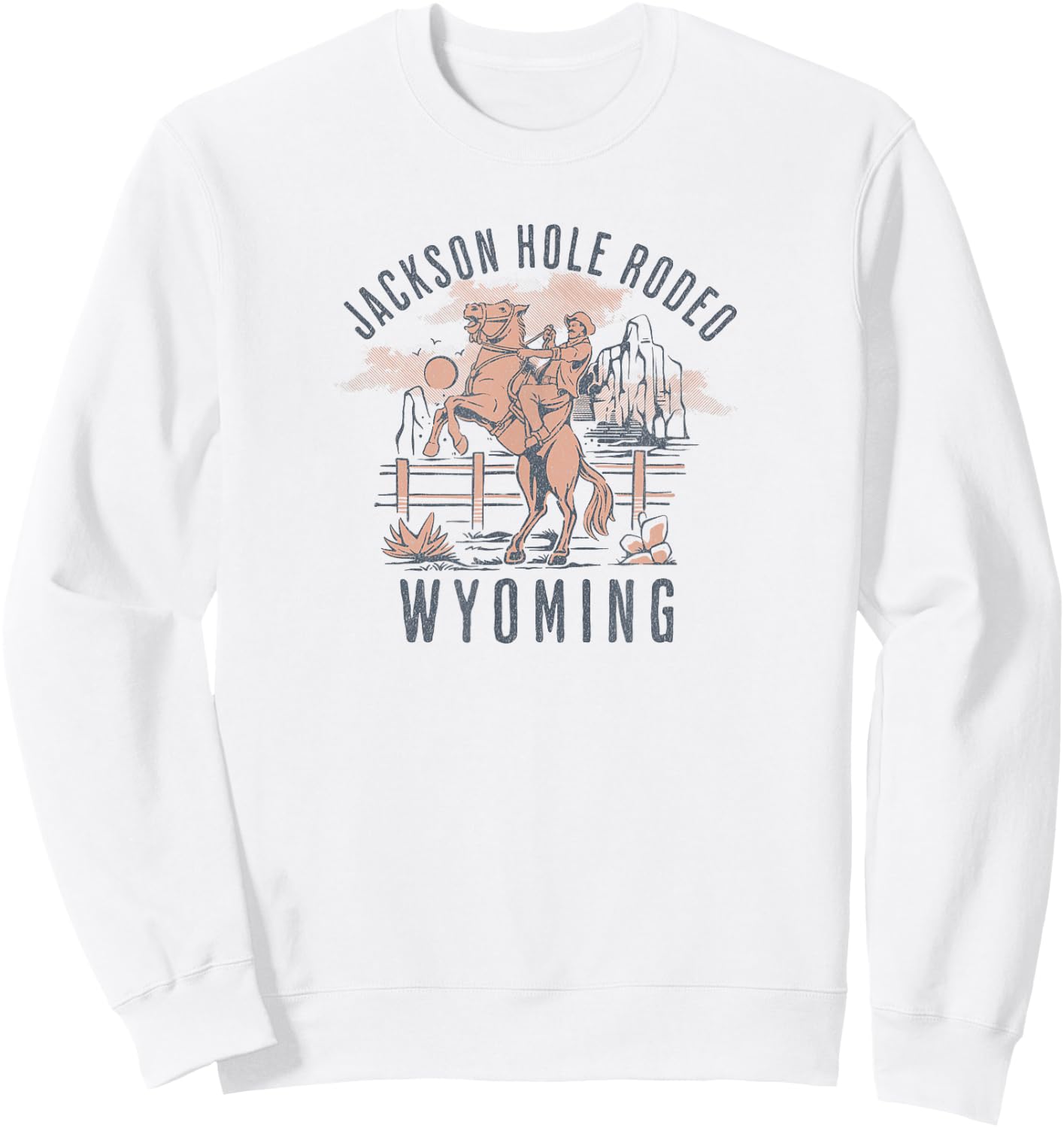 Jackson Hole Wyoming Rodeo Cowboy and Horse Sweatshirt - Sweatshirt | White