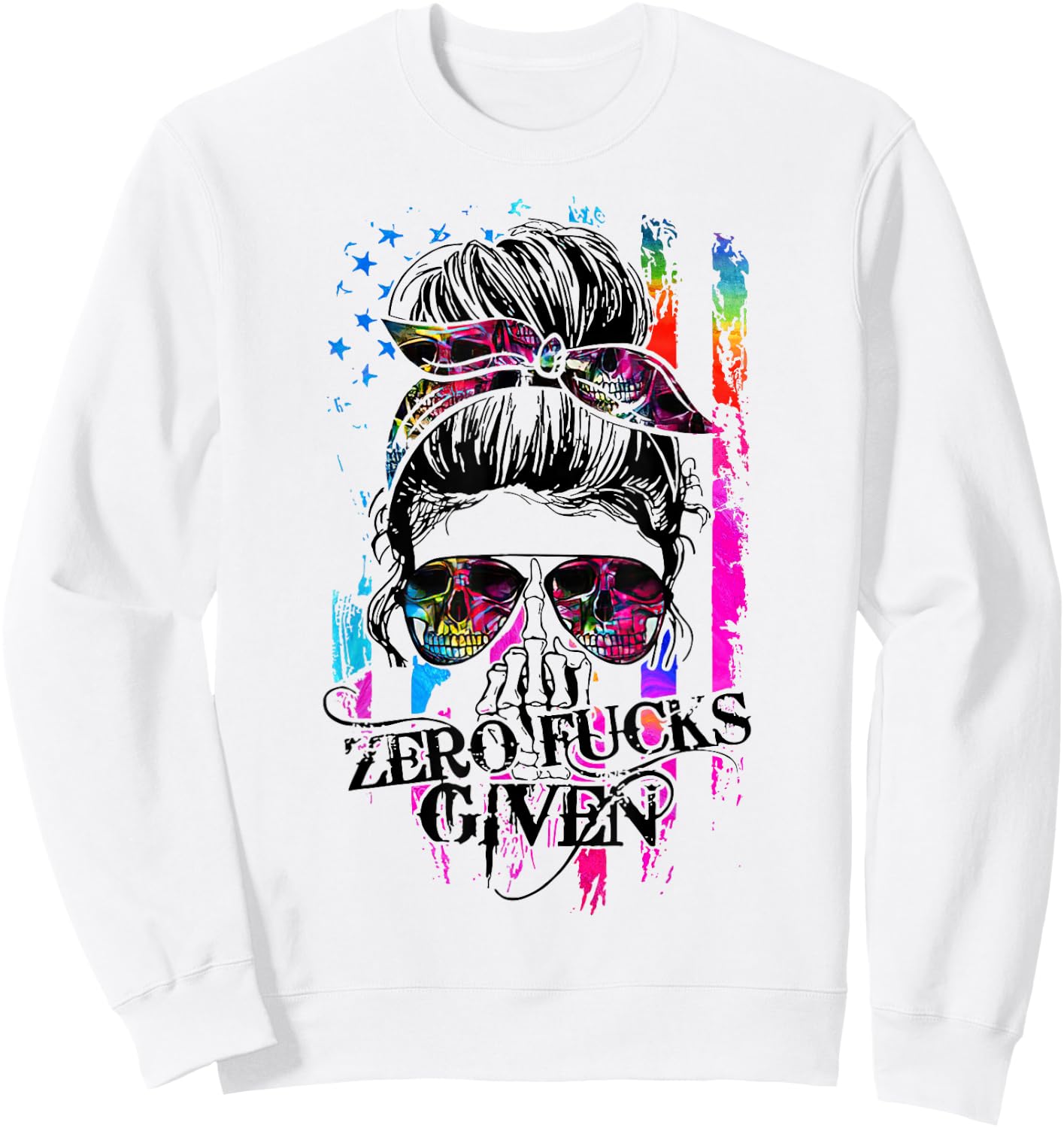 Zero Fucks Given Skull Women Flag Skeleton Rainbow Sweatshirt - Sweatshirt | White