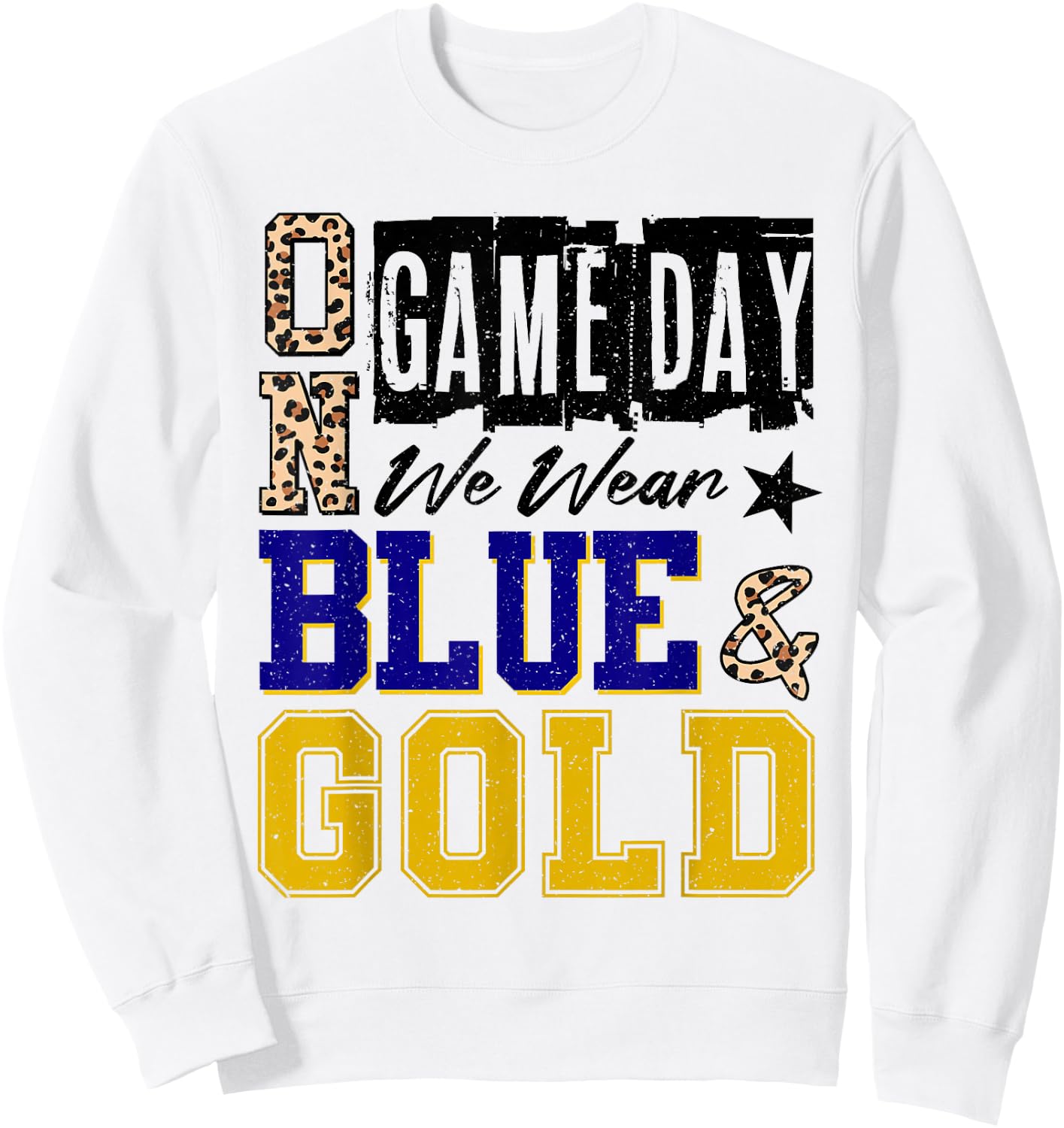On Gameday Football We Wear Blue and Gold School Spirit Sweatshirt - Sweatshirt | White