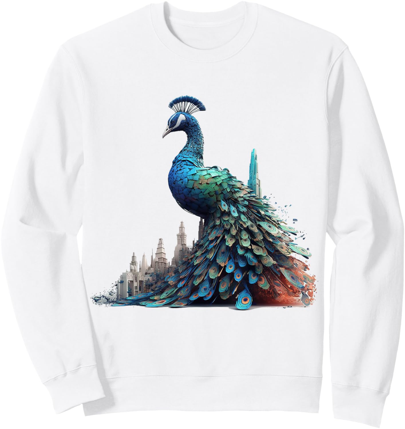 Peacock Architecture Artwork | Animal Motif Peacock Sweatshirt - Sweatshirt | White